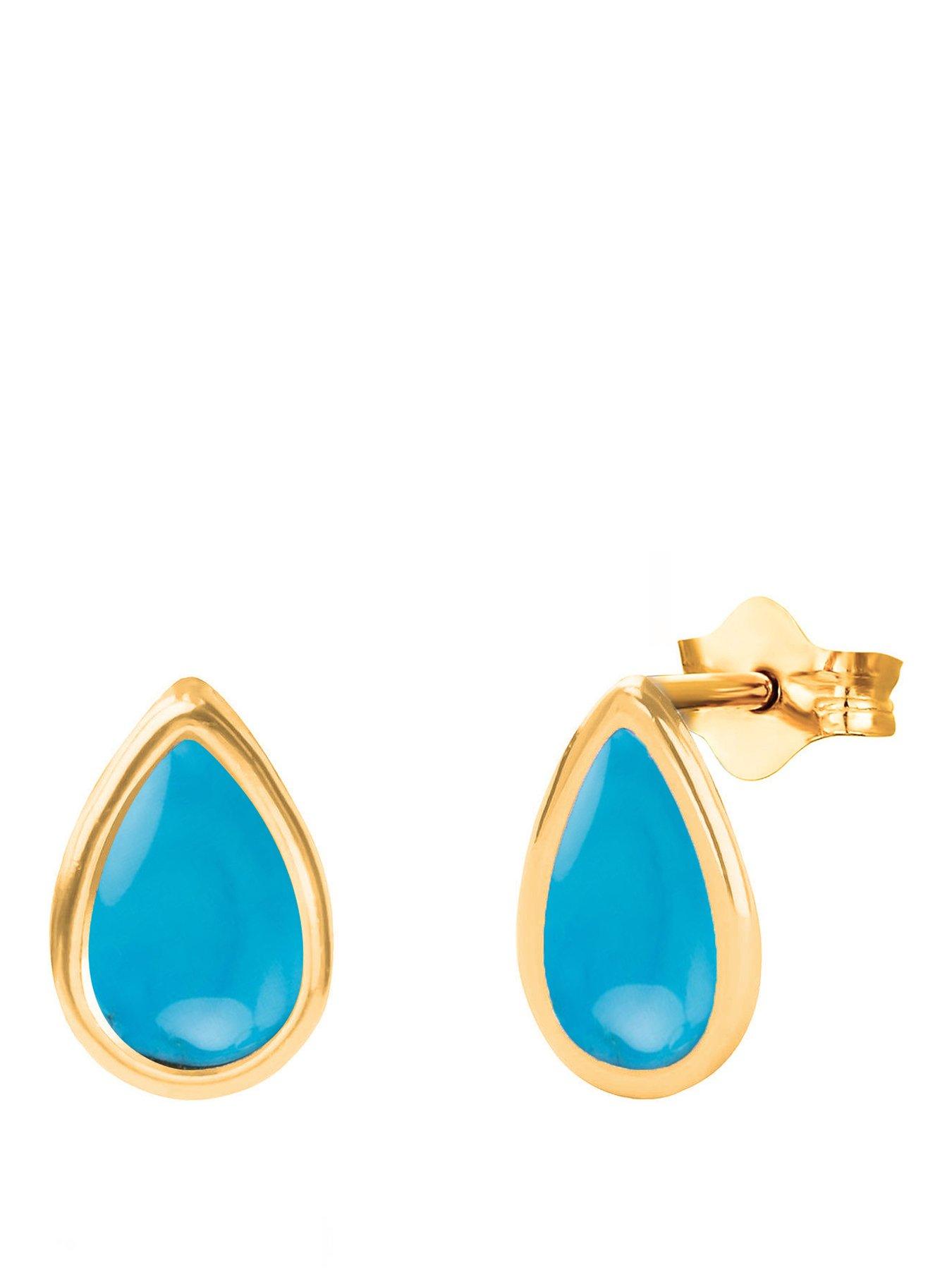 the-love-collection-9ct-yellow-gold-turquoise-teardrop-rubover-studfront