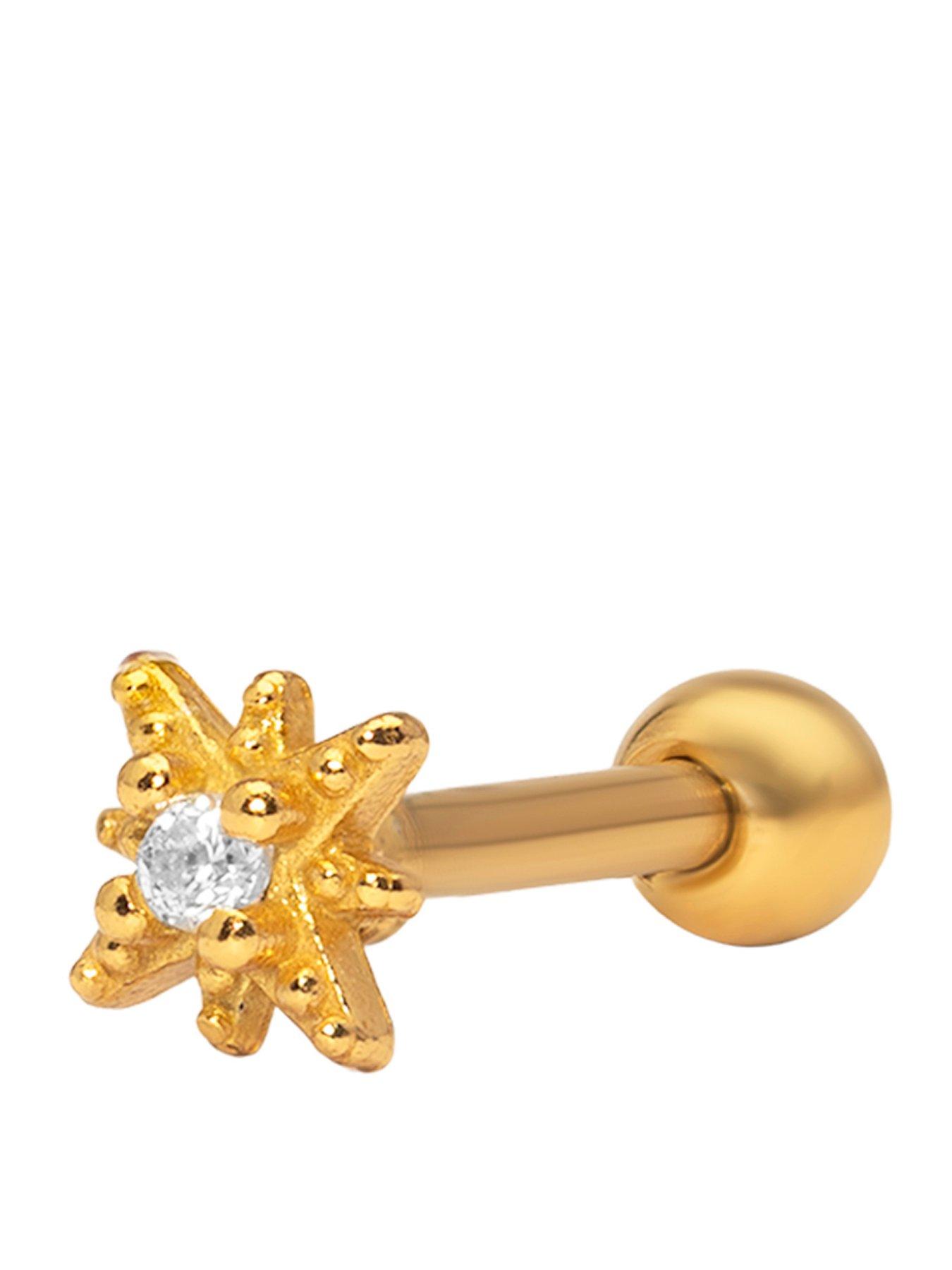 the-love-collection-gold-plated-starburst-sterling-silver-ball-back-cz-stud-singlefront