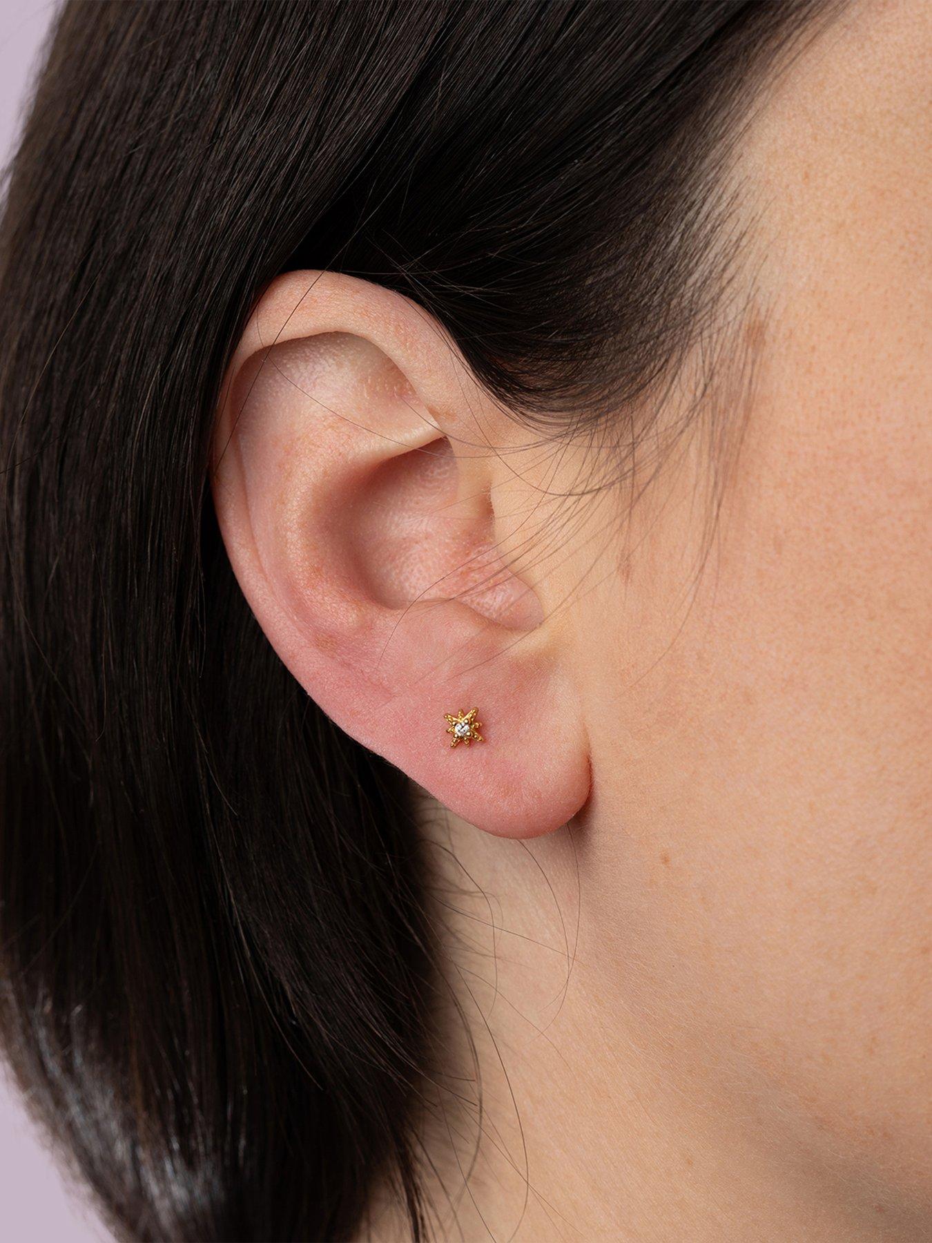 the-love-collection-gold-plated-starburst-sterling-silver-ball-back-cz-stud-singlestillFront