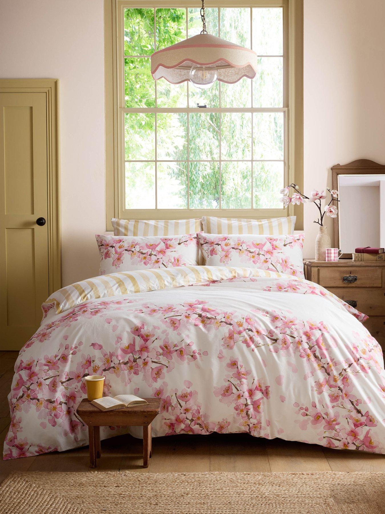 Bluebellgray Cherry Blossom 100% Cotton Pink Super King Quilt Set 260cm X 220cm
