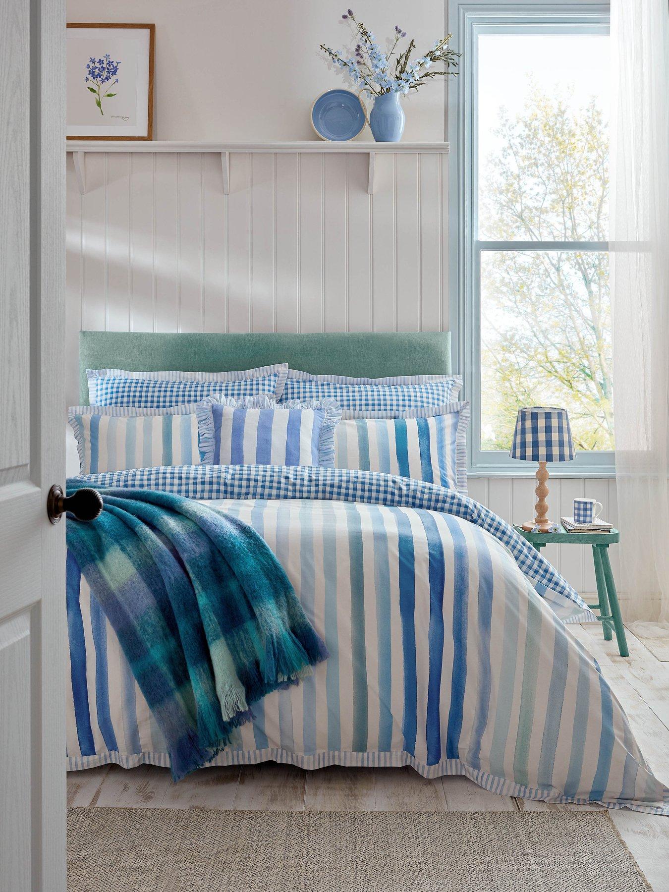 Bluebellgray Sunday Stripe 100% Cotton Blue Quilt Set