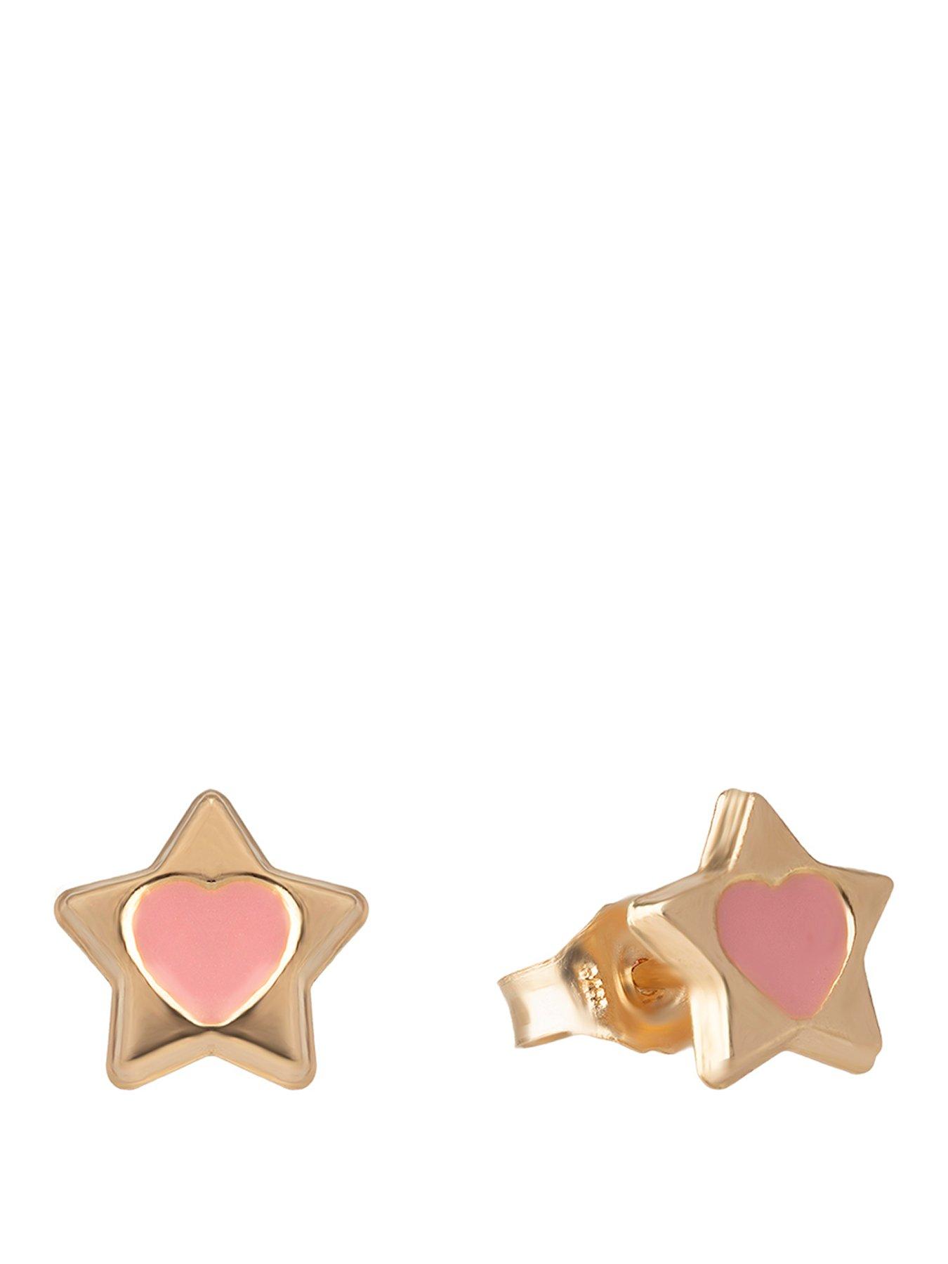 The Love Collection 9ct Yellow Gold Enamelled Star Studs in Pink Star Box