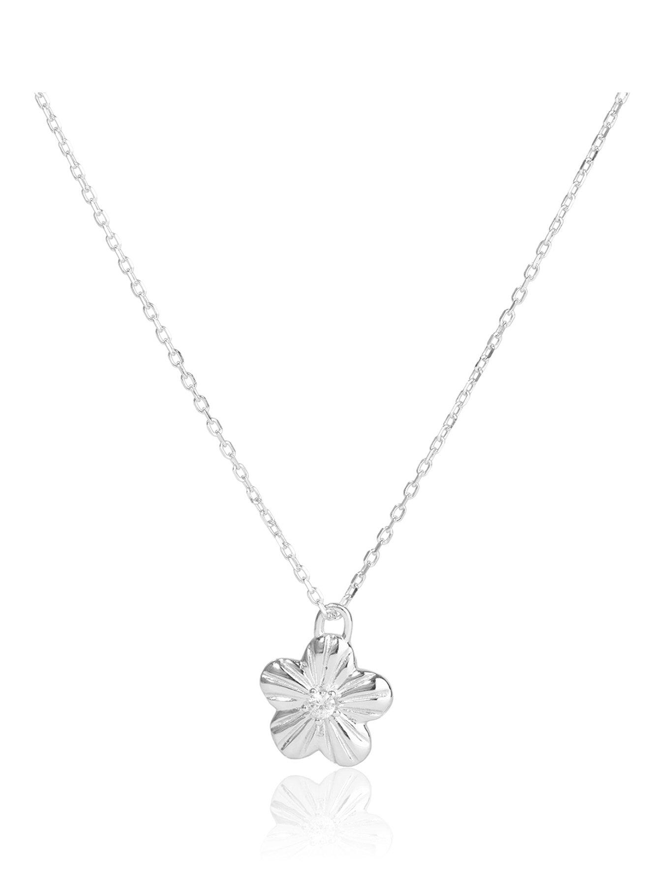 The Love Collection Sterling Silver Flower CZ Necklace