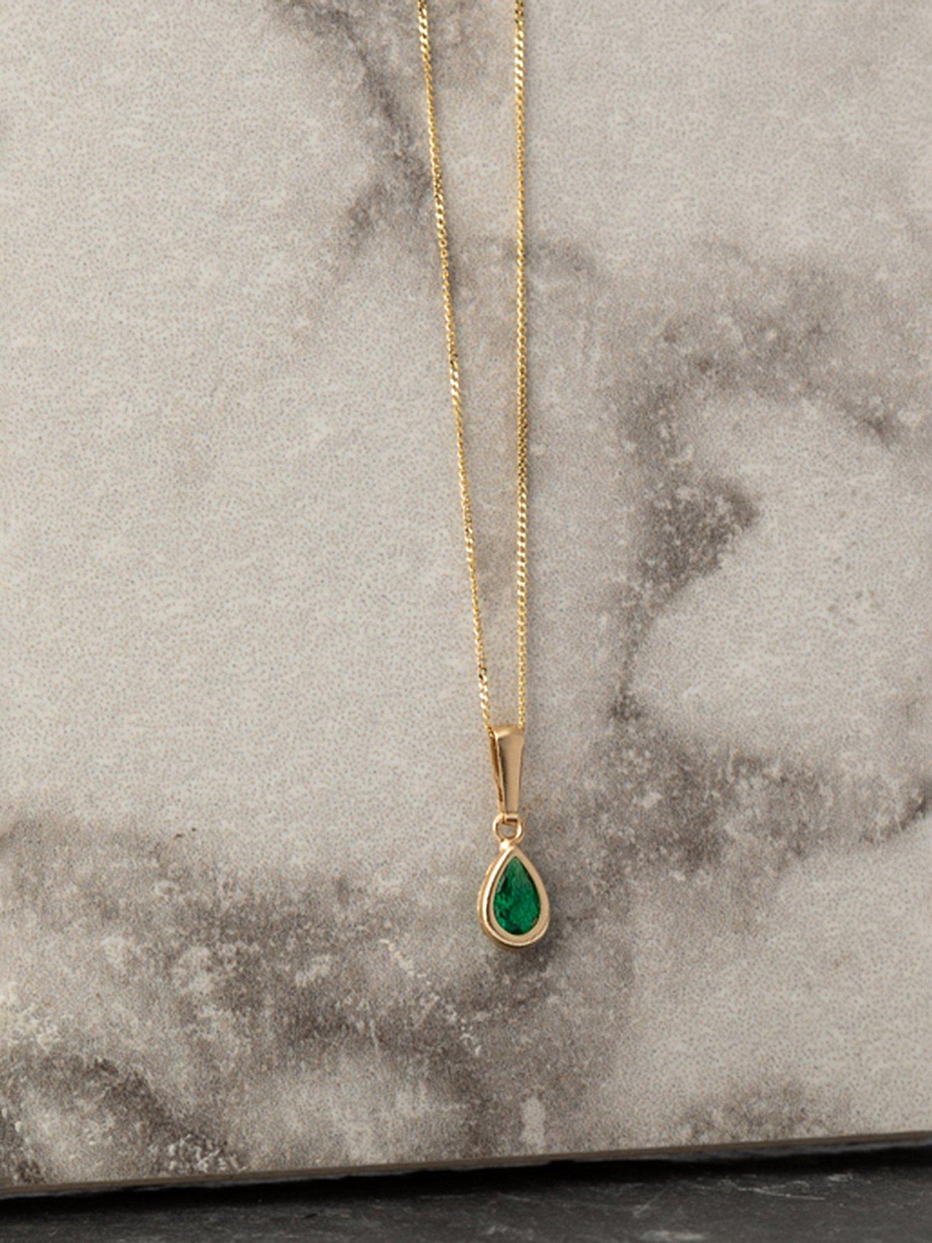 Image 1 of 5 of The Love Collection 9ct Gold Yellow Emerald Pear Shape Rubover Necklace
