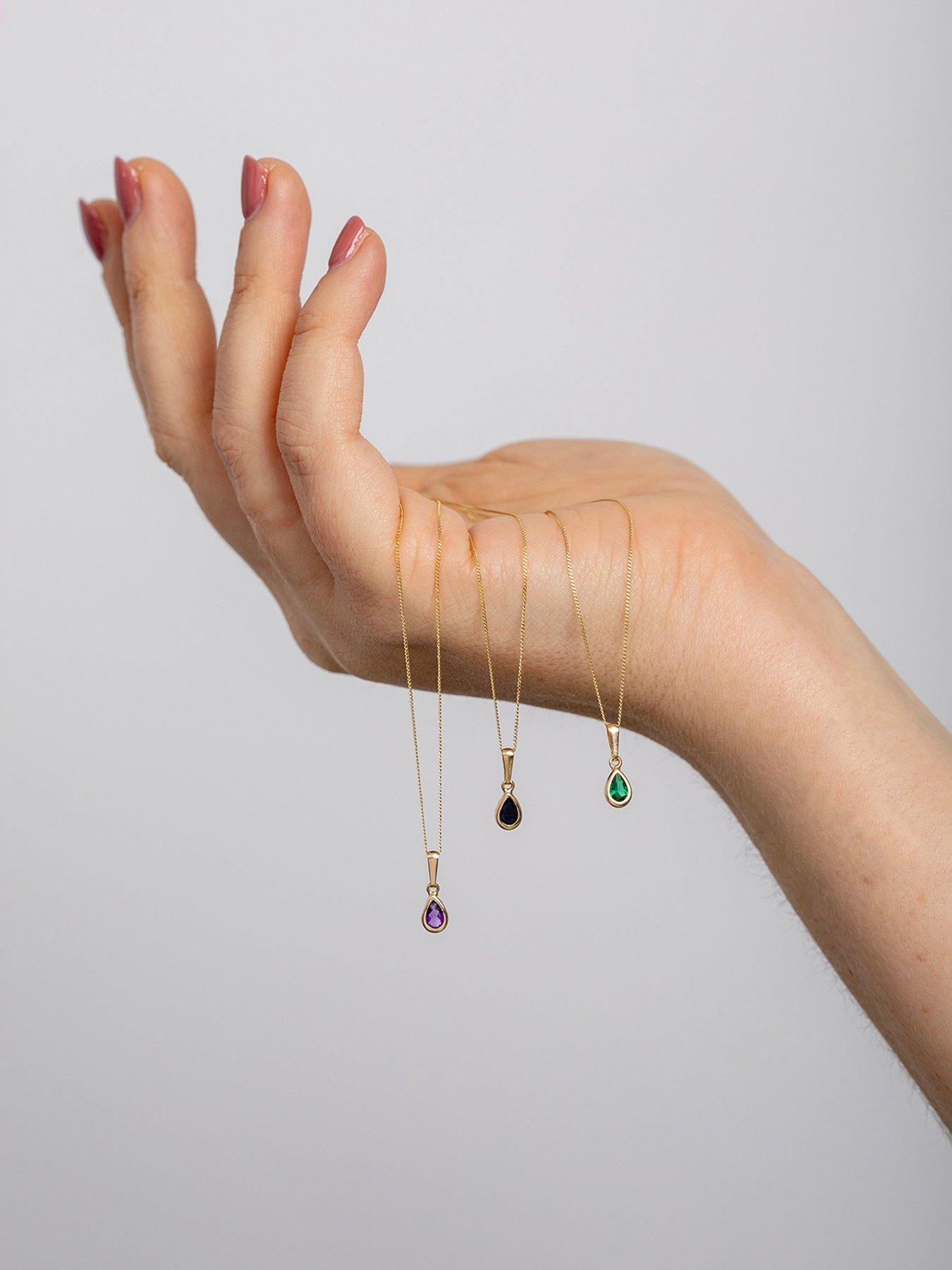 Image 3 of 5 of The Love Collection 9ct Gold Yellow Emerald Pear Shape Rubover Necklace