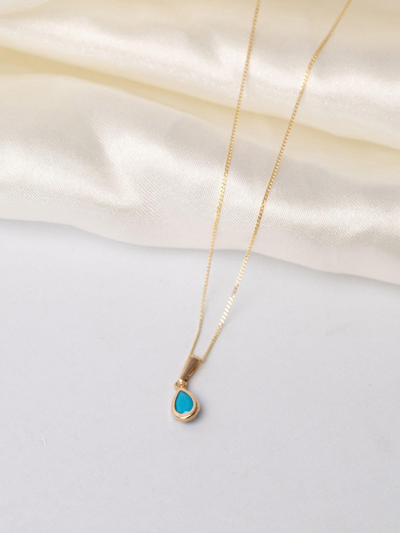 The Love Collection 9ct Gold Yellow Turquoise Pear Shape Rubover Necklace