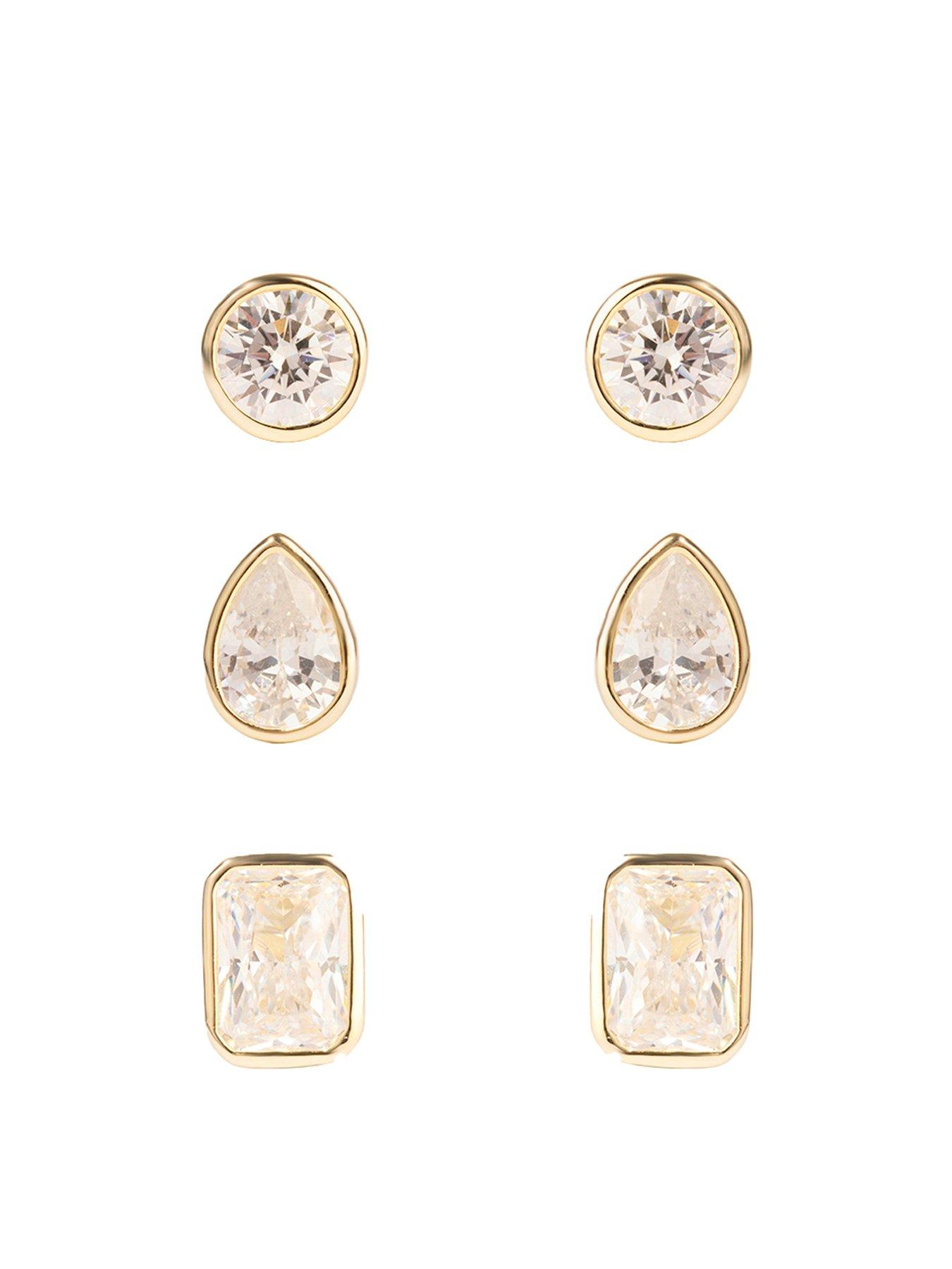 Image 3 of 5 of The Love Collection Gold Plated Sterling Silver Multi Shape CZ Set Rub Over Stud Set