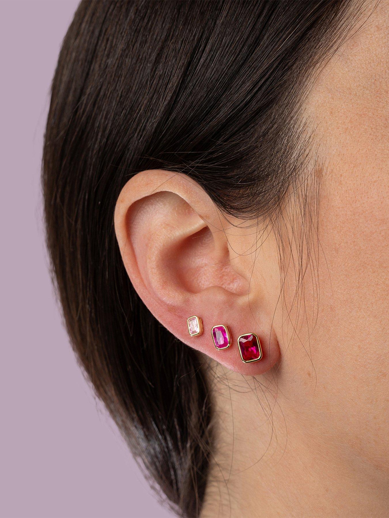 the-love-collection-gold-plated-sterling-silver-emerald-cut-ombre-ruby-cz-rub-over-stud-setstillFront