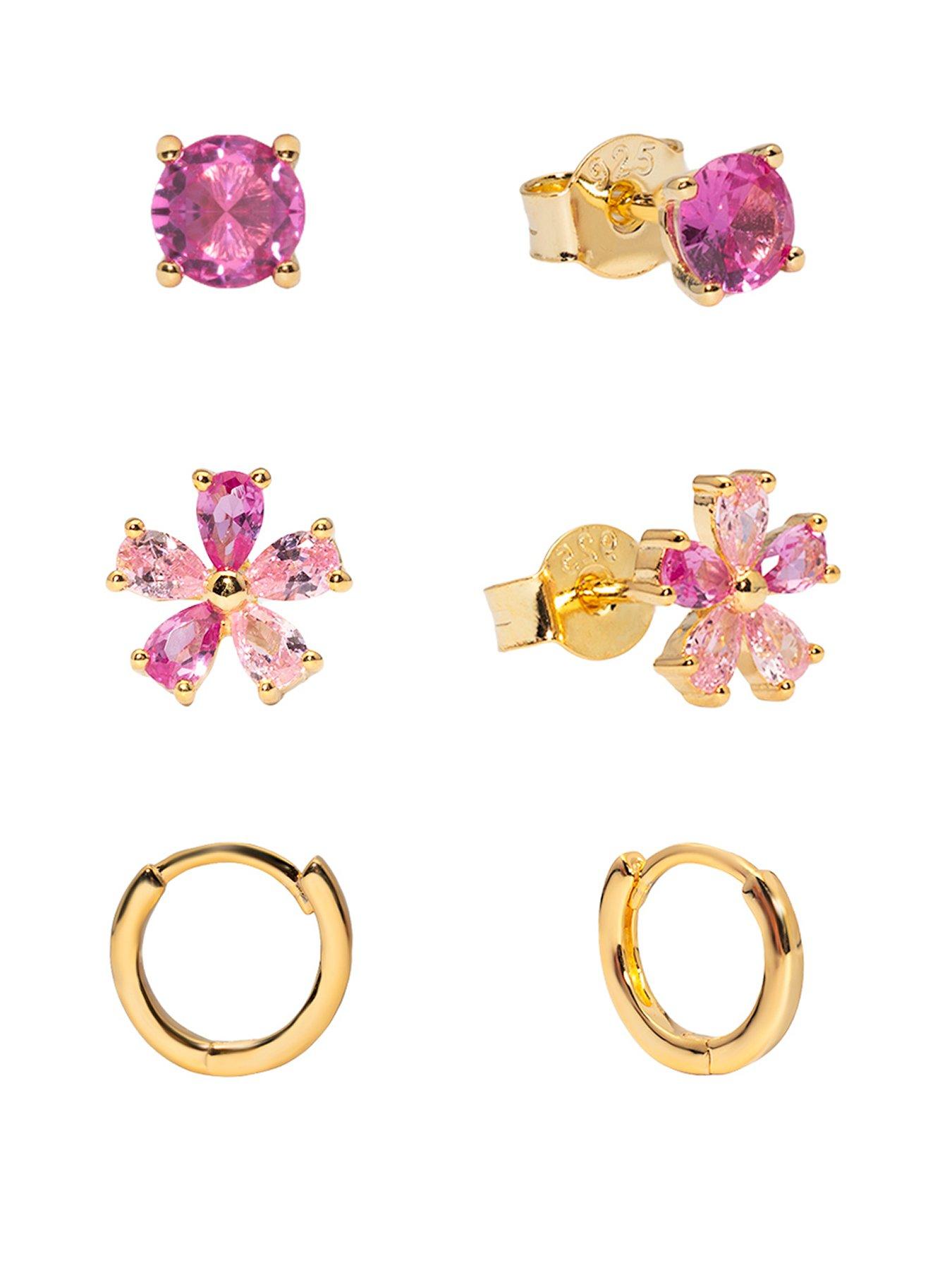 the-love-collection-gold-plated-sterling-silver-ruby-ombre-stud-and-hoop-set