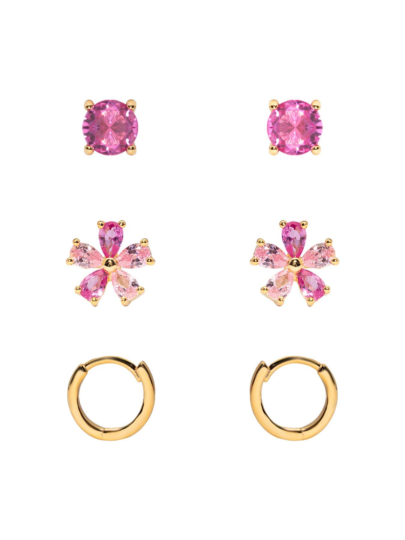 Image 3 of 5 of The Love Collection Gold Plated Sterling Silver Ruby Ombre Stud and Hoop Set