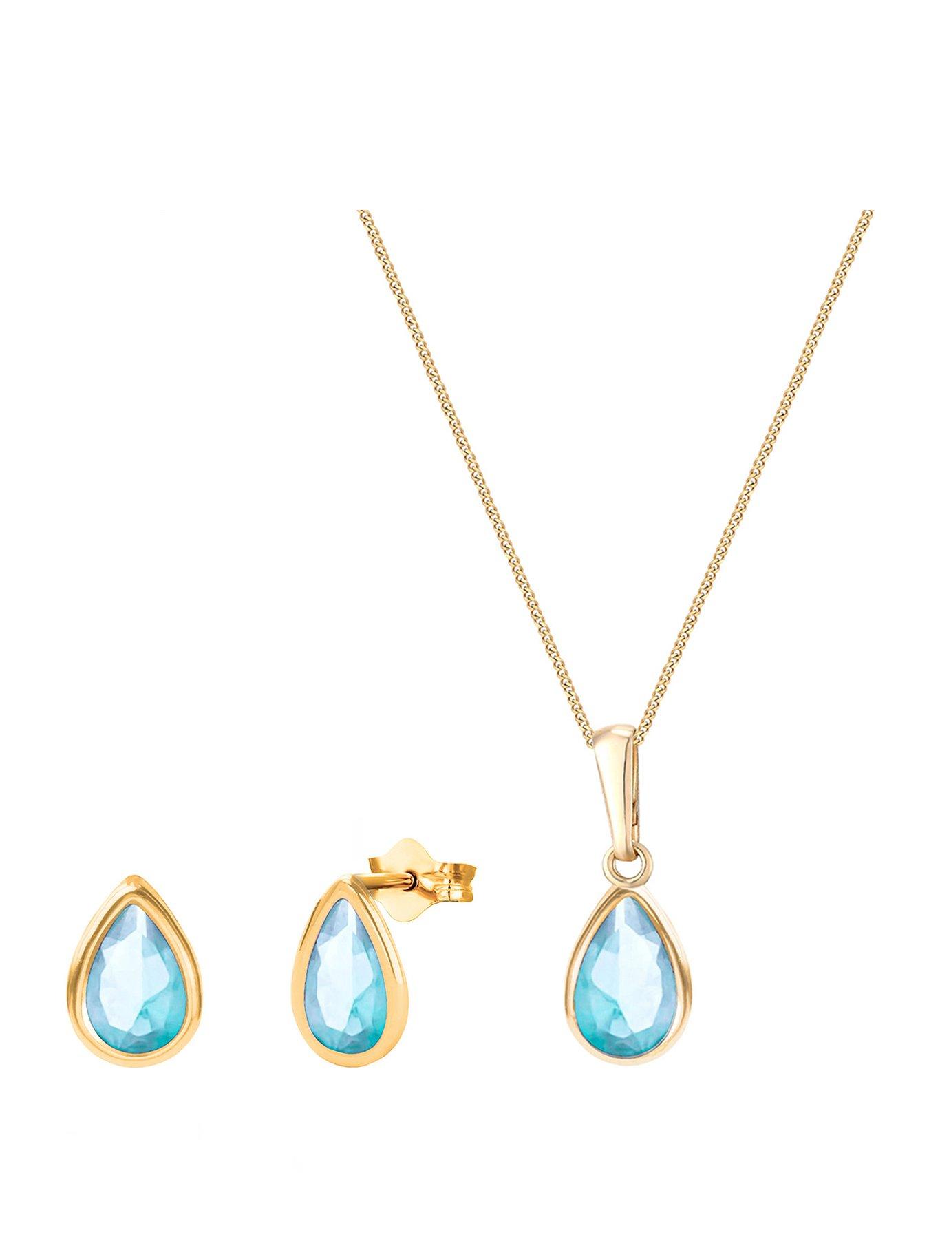 The Love Collection 9ct Yellow Gold Stud Earring and Pendant Necklace Set