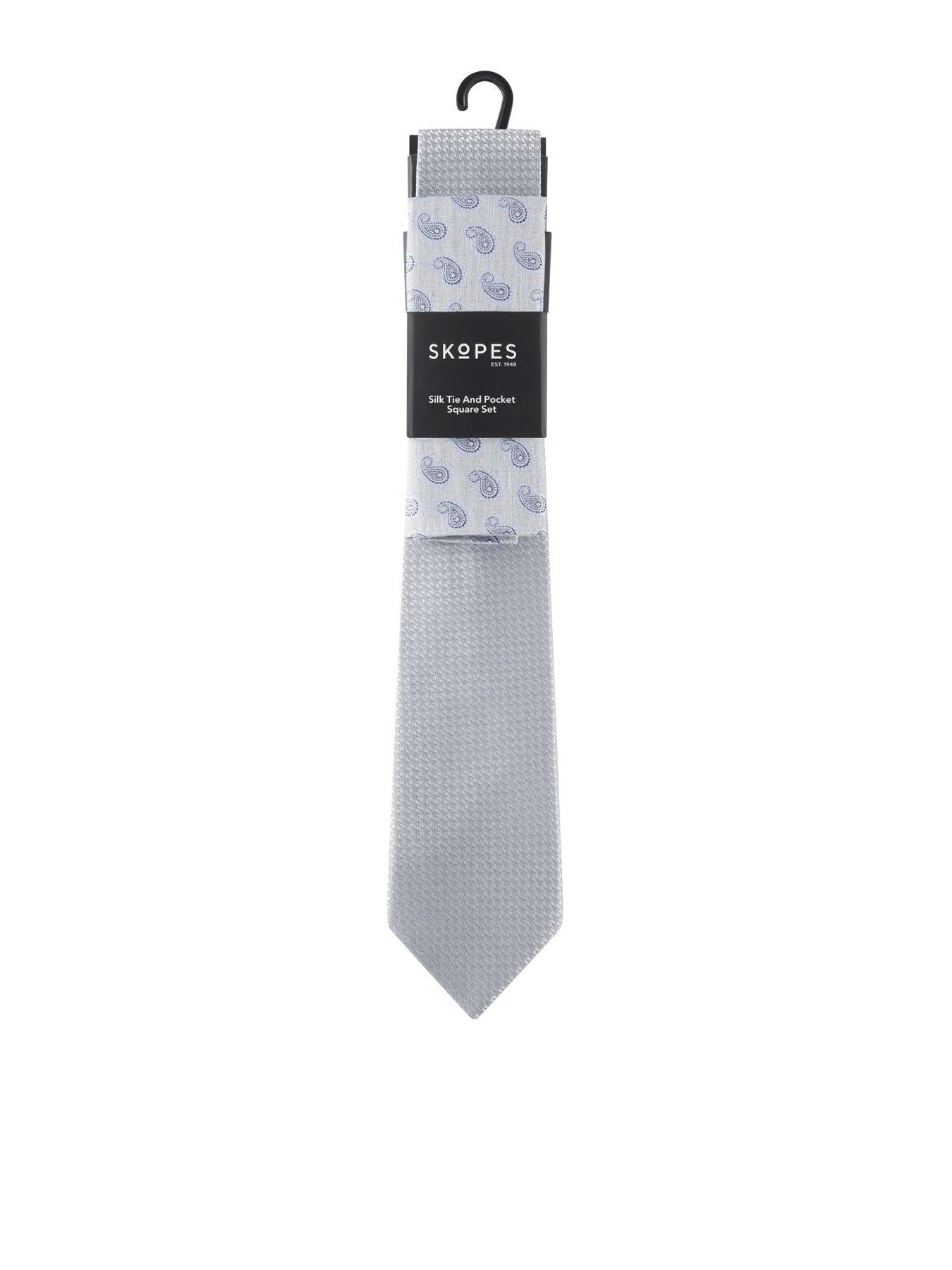 Skopes Skopes Silver Plain Tie  &  Paisley Pocket Square Set