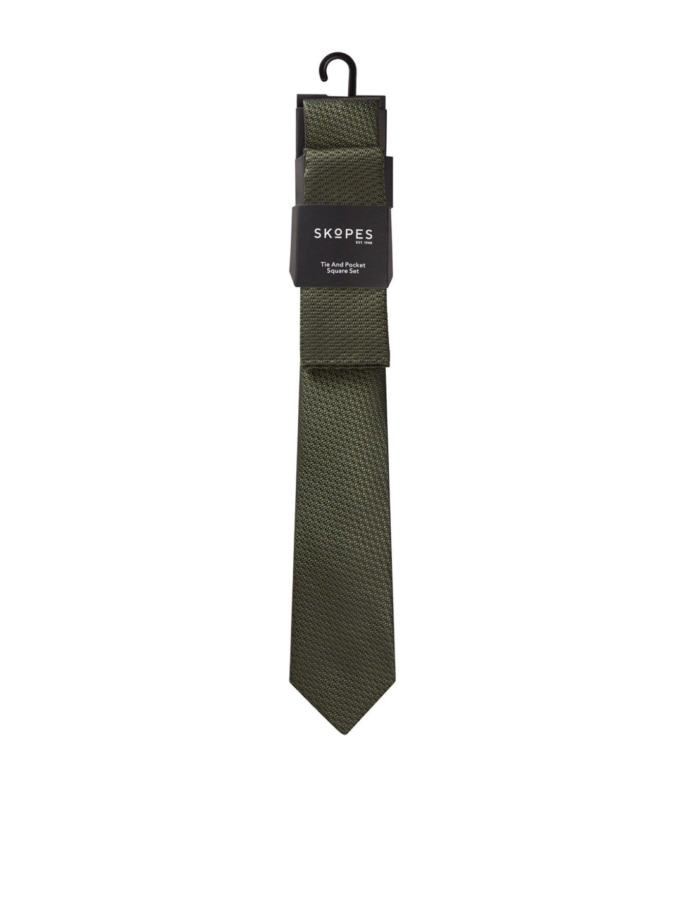 Image 1 of 4 of Skopes Skopes Olive Textured Tie &amp; Pocket Square Set