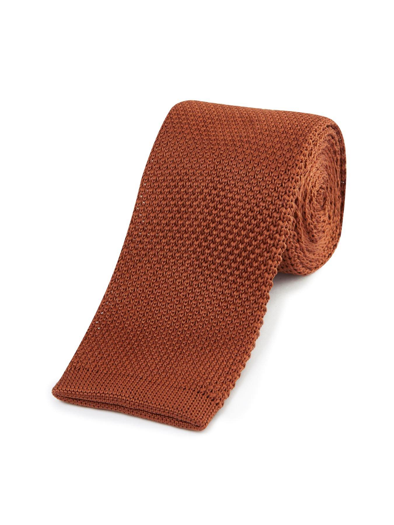 Image 2 of 4 of Skopes Skopes Rust Knitted Tie &amp; Pocket Square Set