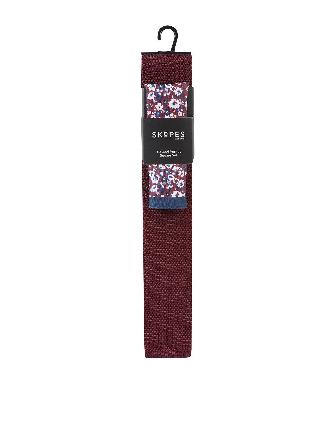 Image 1 of 4 of Skopes Skopes Wine Knitted Tie &amp; Pocket Square Set