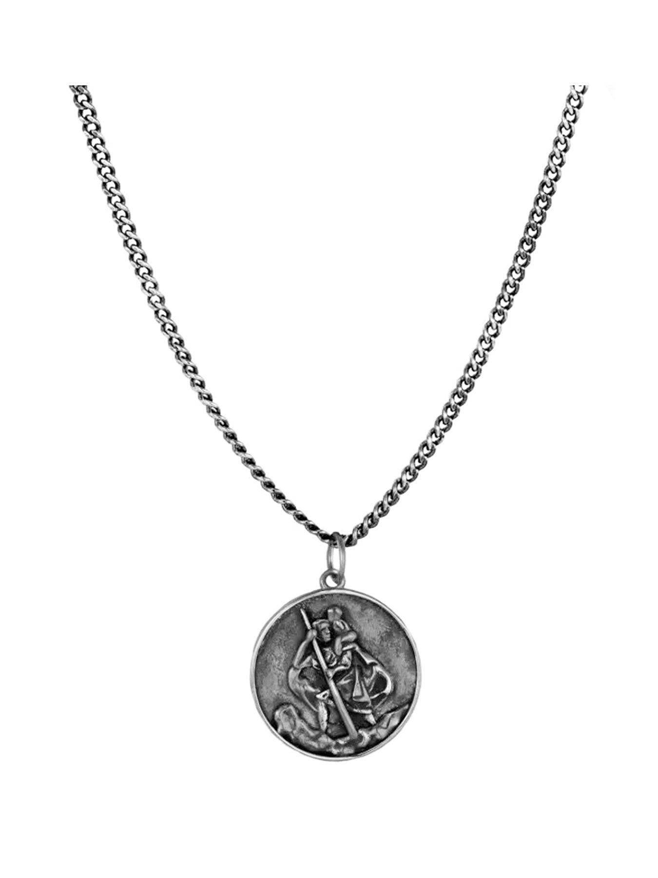 the-love-collection-sterling-silver-antiqued-finish-st-christopher-pendantfront