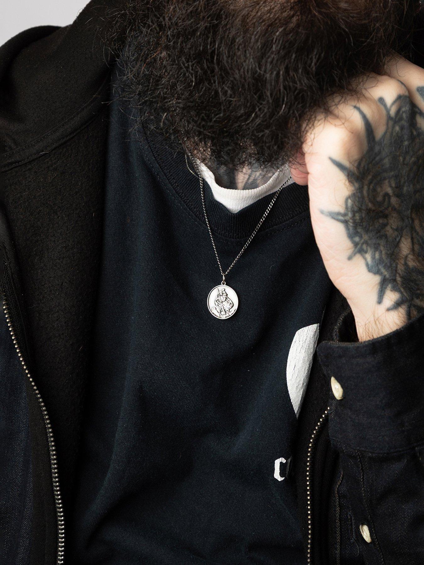 the-love-collection-sterling-silver-antiqued-finish-st-christopher-pendantstillFront