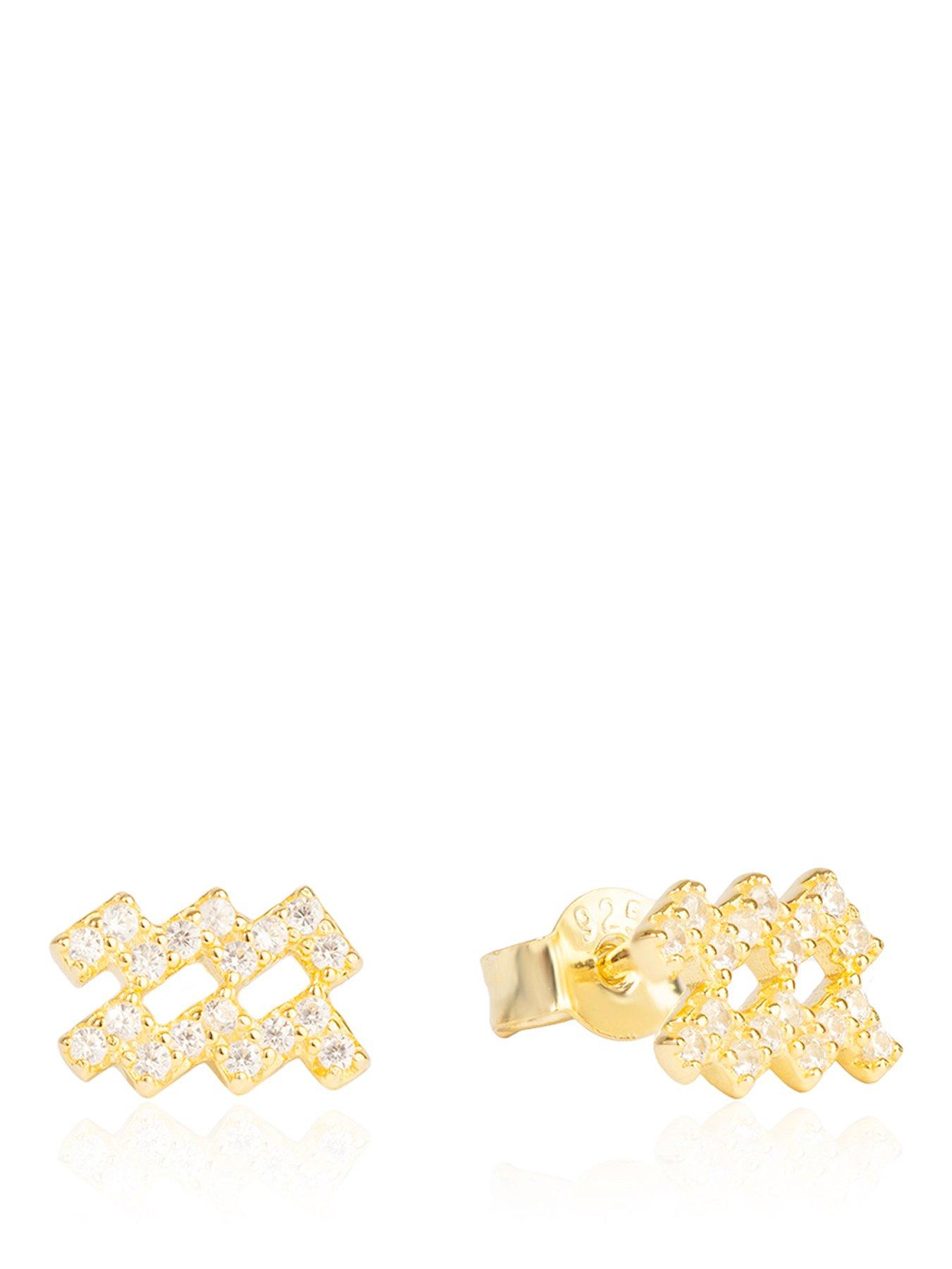 The Love Collection Gold Plated Sterling Silver Pave Set CZ Zodiac Studs