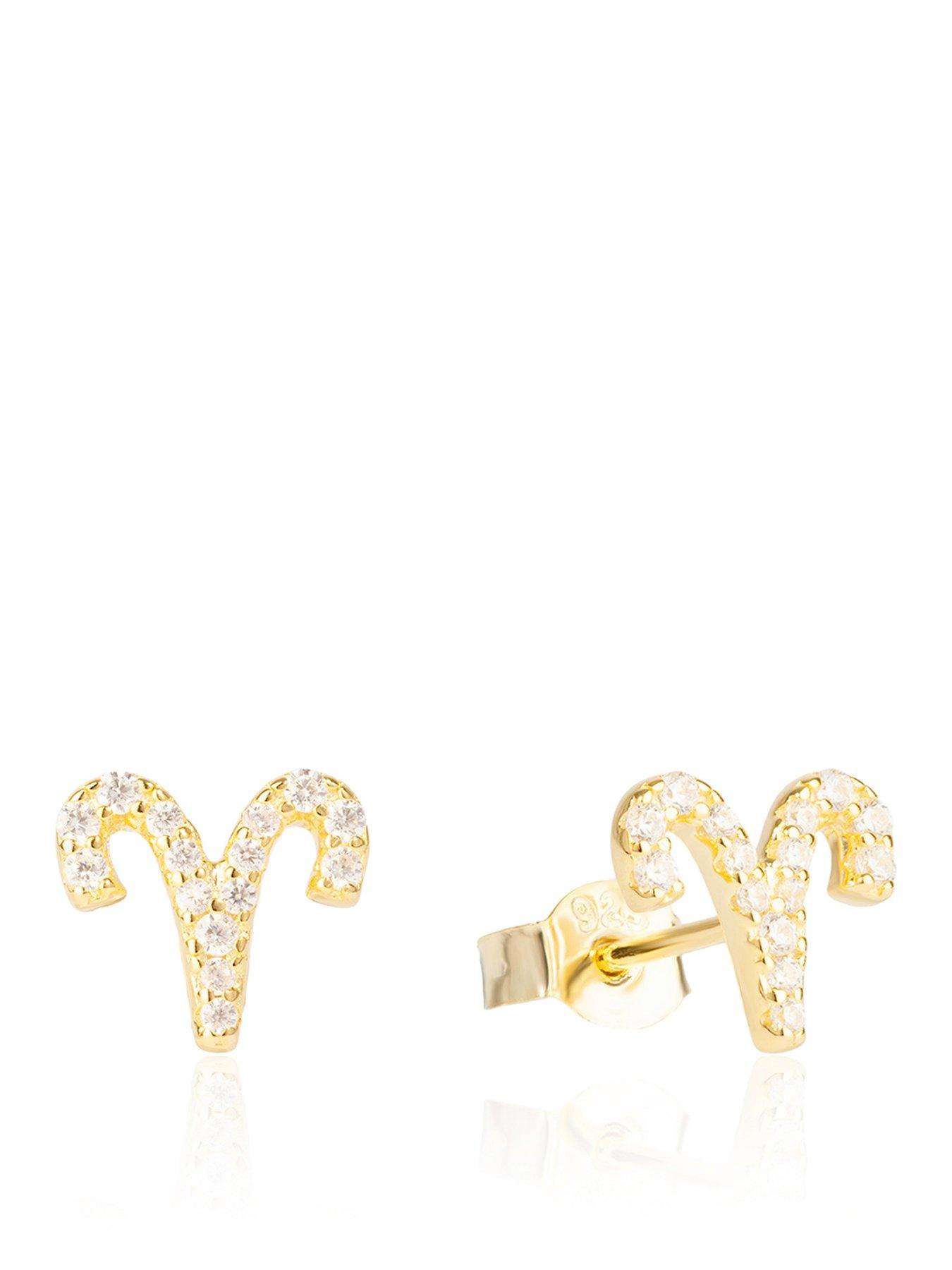 The Love Collection Gold Plated Sterling Silver Pave Set CZ Zodiac Studs
