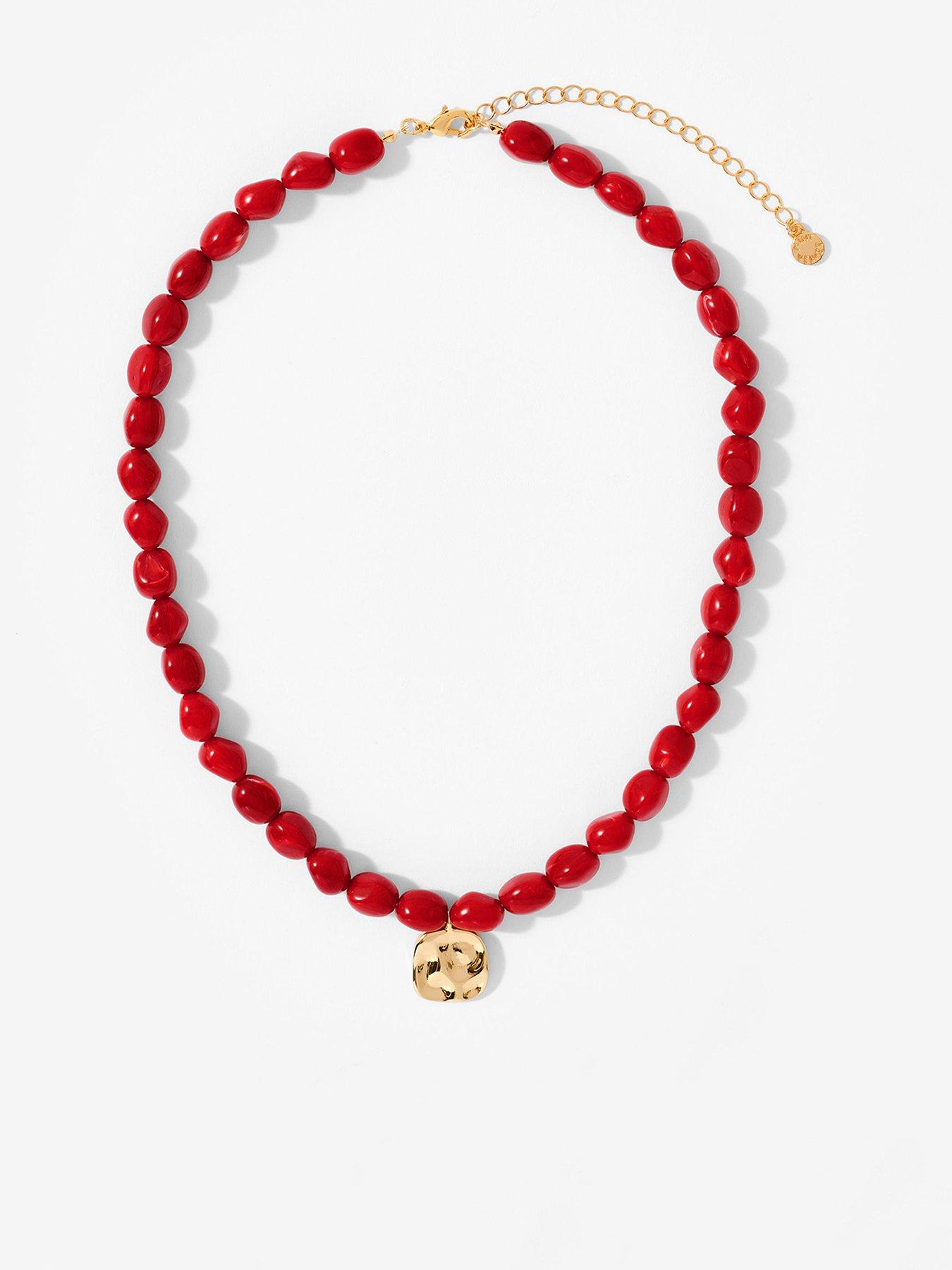 Image 1 of 4 of Mint Velvet Red Beaded Charm Necklace