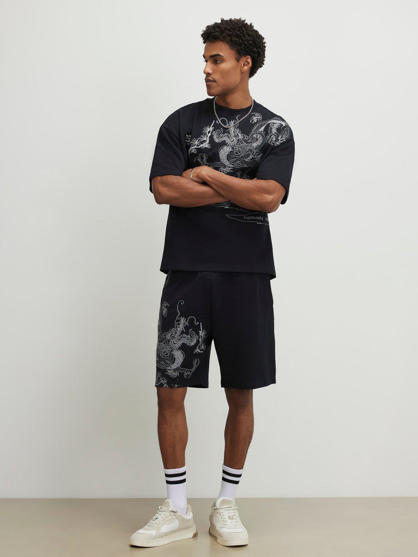 river-island-textured-dragon-embroidered-shorts-blackfront