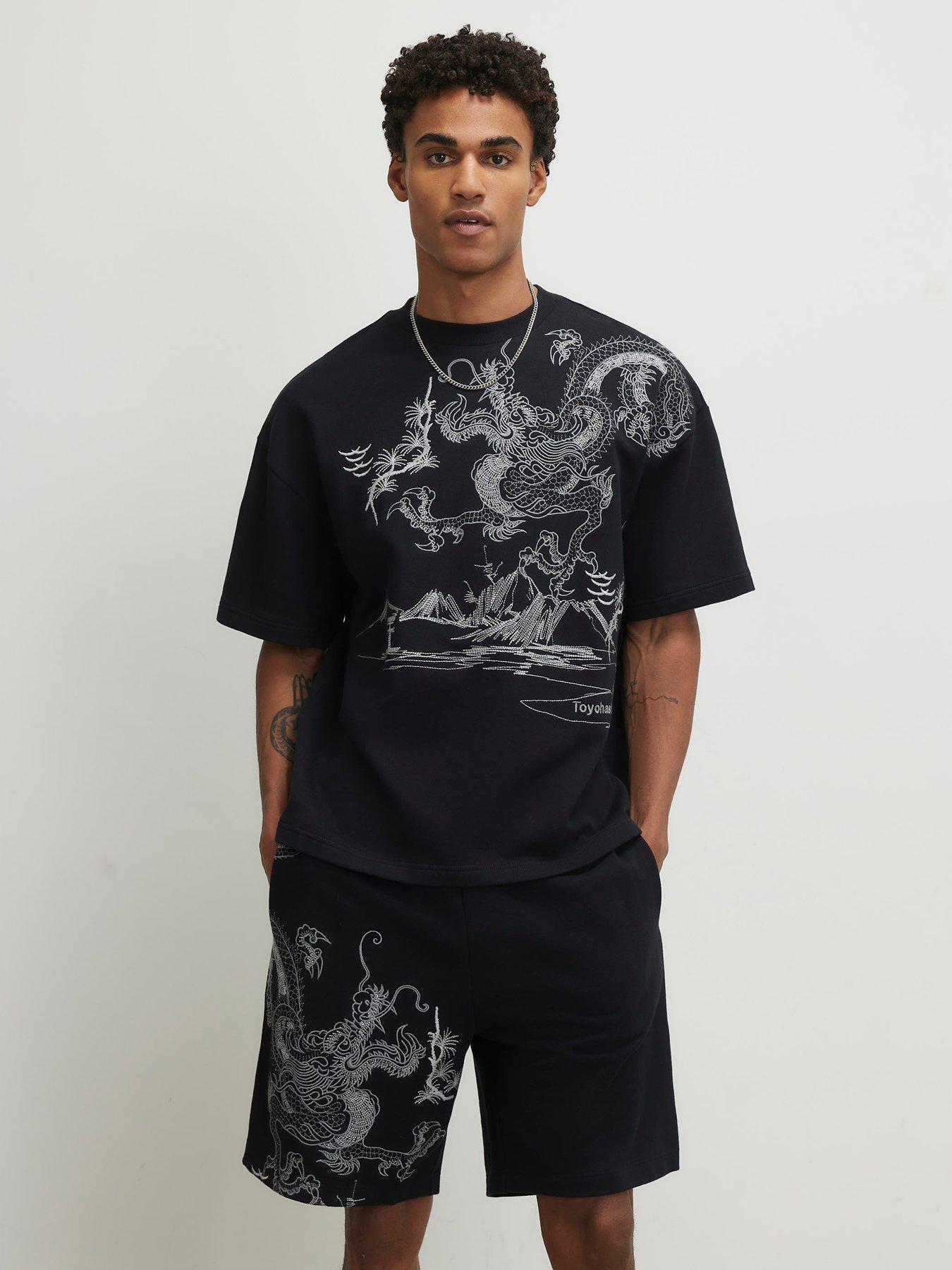 river-island-textured-dragon-embroidered-shorts-blackback