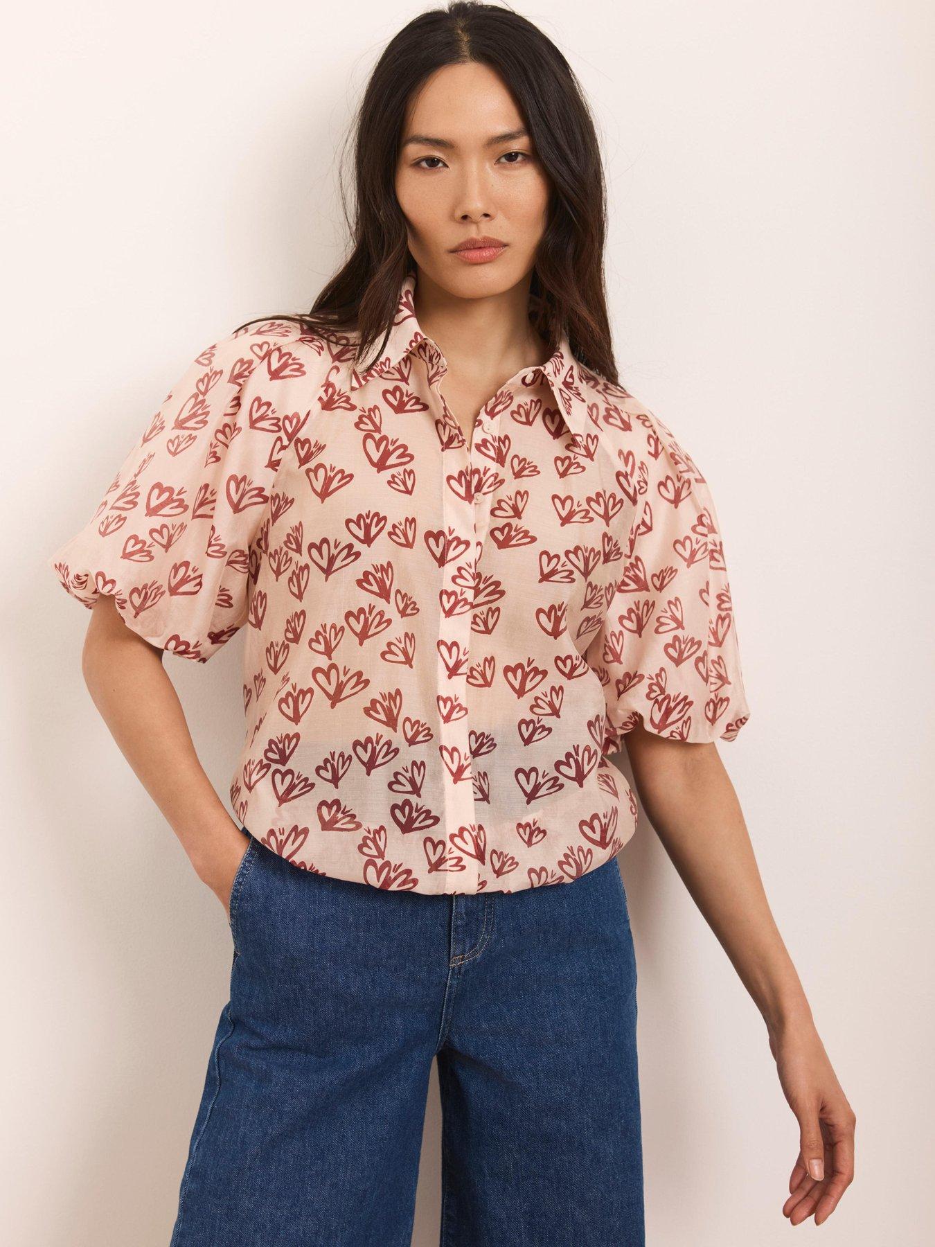 Image 1 of 6 of Mint Velvet Heart Print Puff Sleeve Shirt