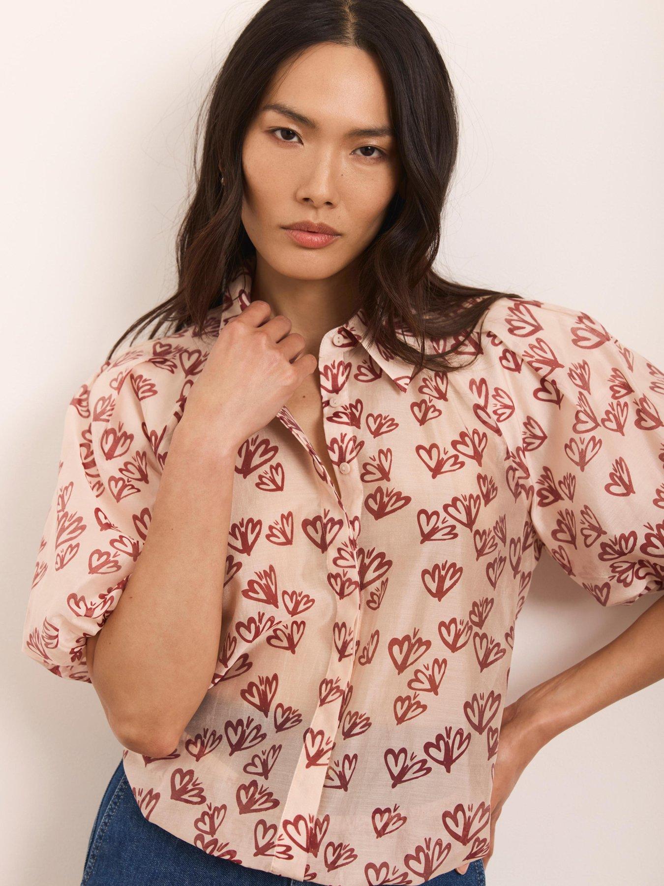 Image 2 of 6 of Mint Velvet Heart Print Puff Sleeve Shirt