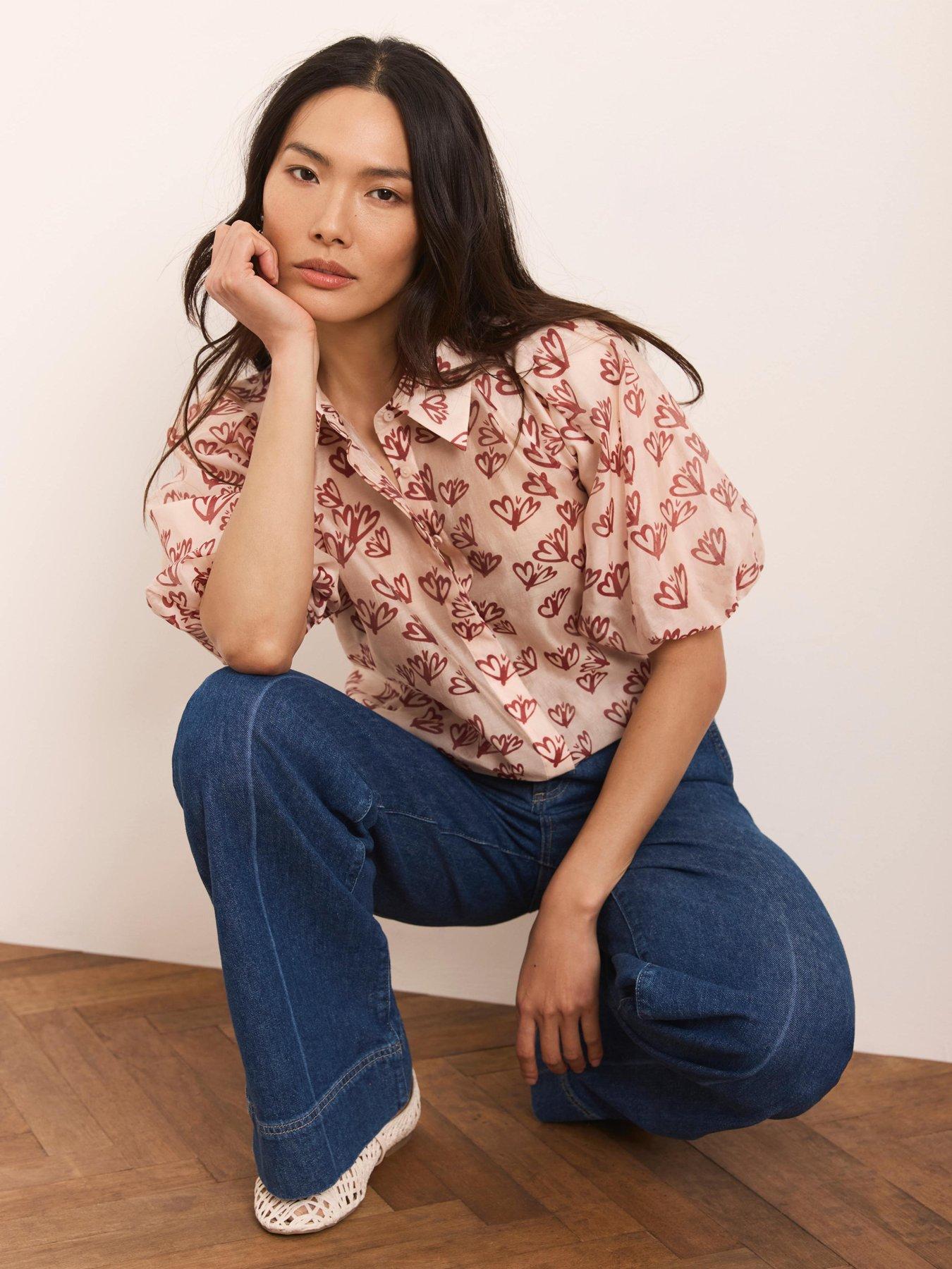 Image 3 of 6 of Mint Velvet Heart Print Puff Sleeve Shirt