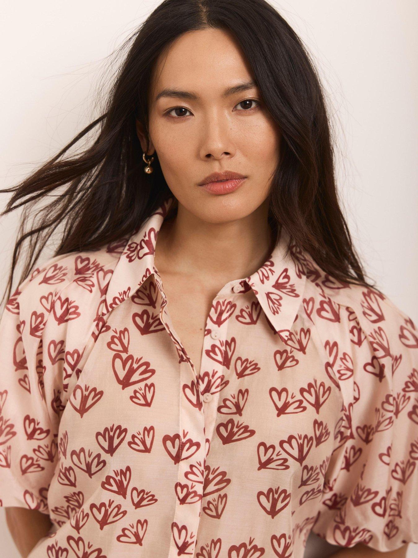Image 4 of 6 of Mint Velvet Heart Print Puff Sleeve Shirt