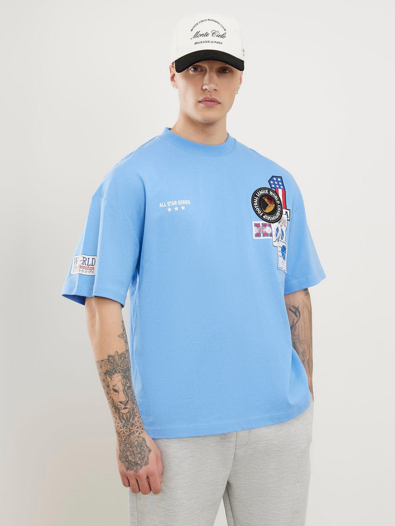 Image 2 of 6 of River Island Multi Badging Usa Graphic T-Shirt - Blue
