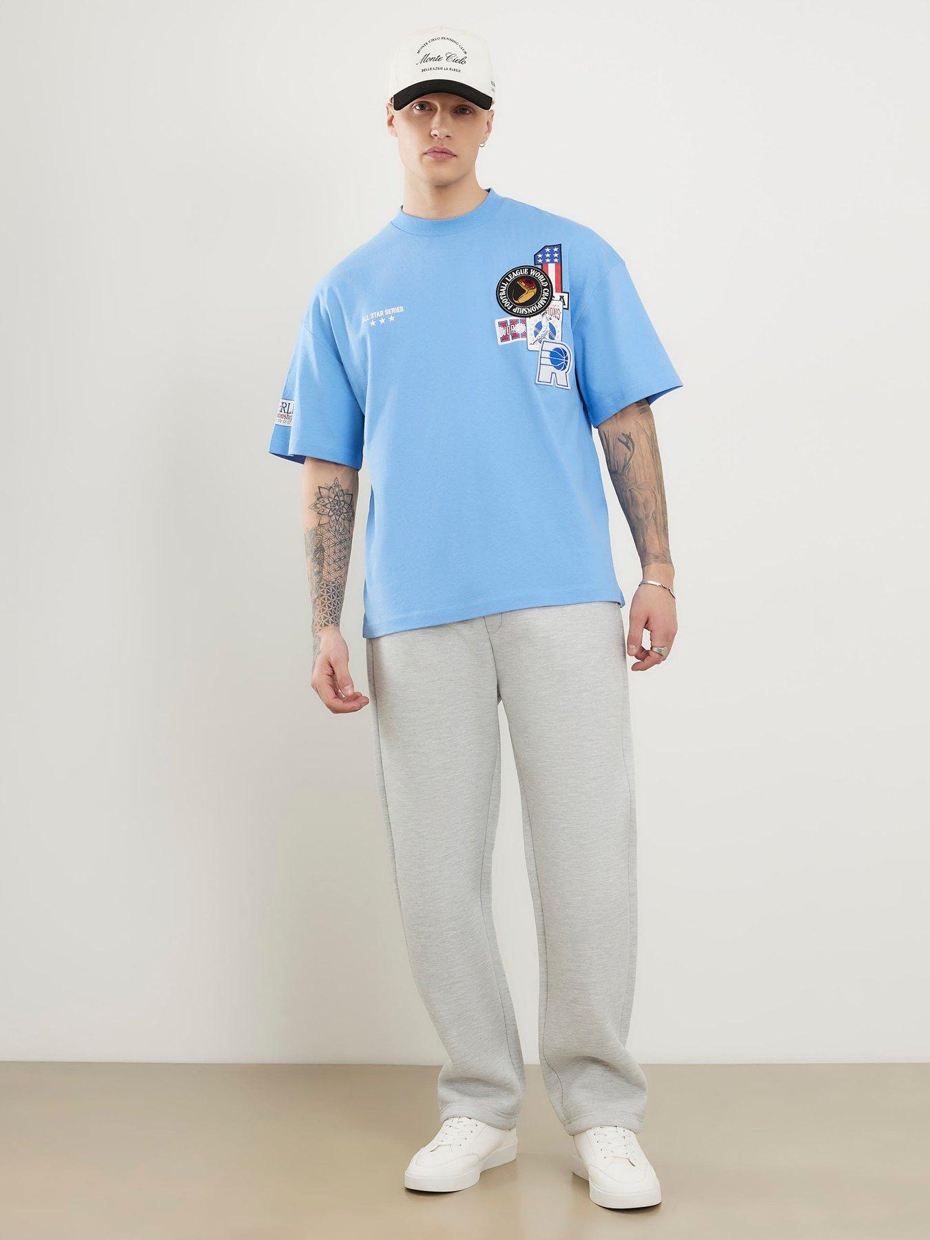 Image 3 of 6 of River Island Multi Badging Usa Graphic T-Shirt - Blue