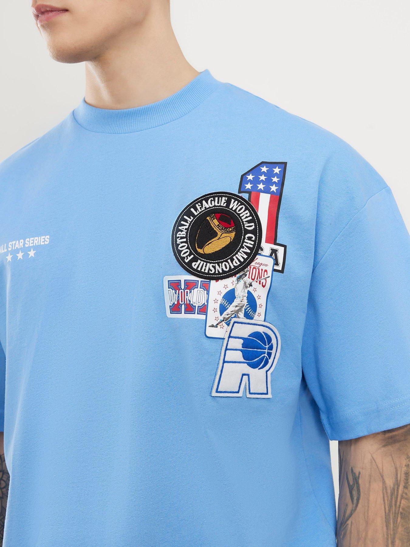 Image 4 of 6 of River Island Multi Badging Usa Graphic T-Shirt - Blue