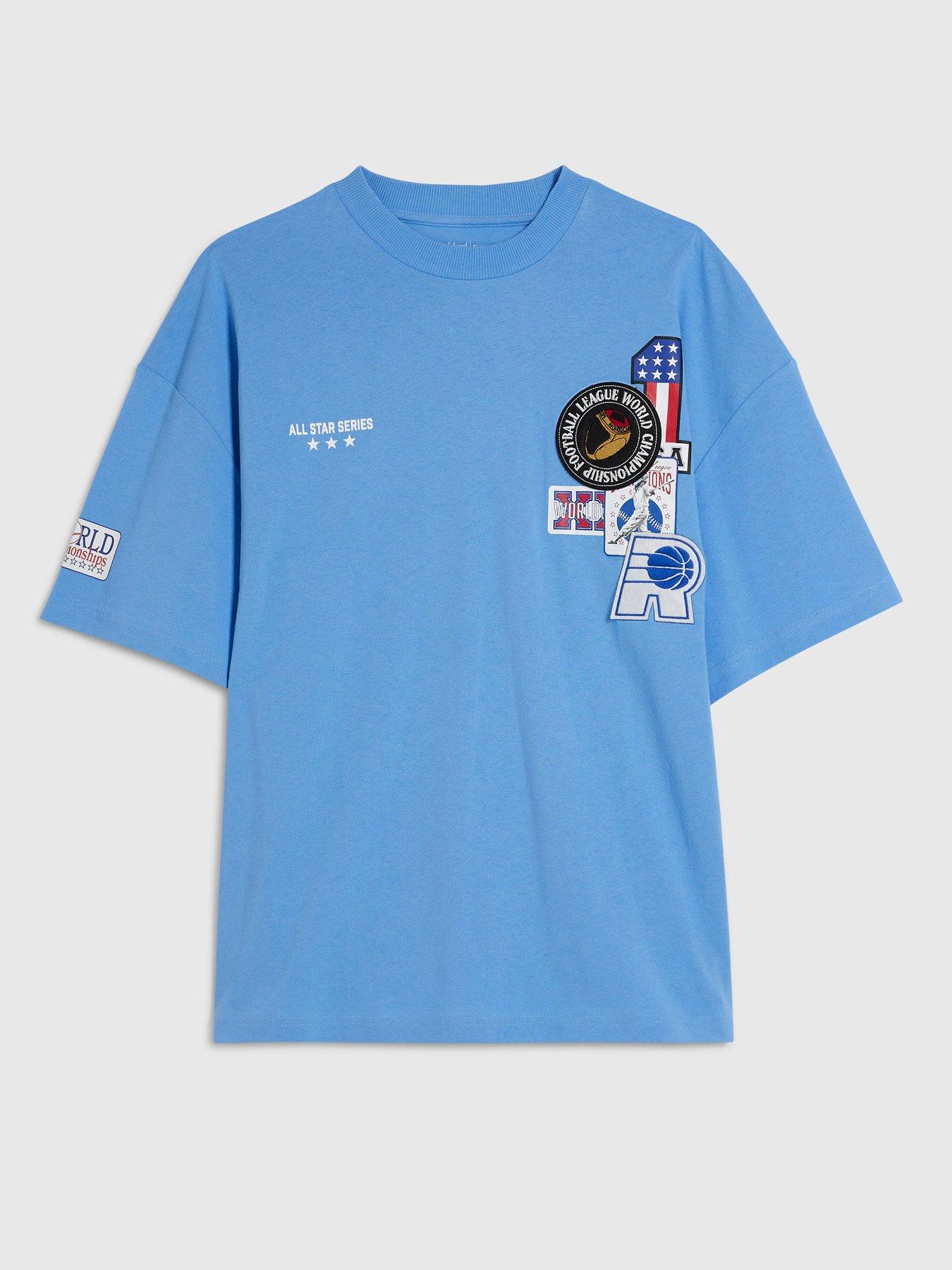 Image 5 of 6 of River Island Multi Badging Usa Graphic T-Shirt - Blue