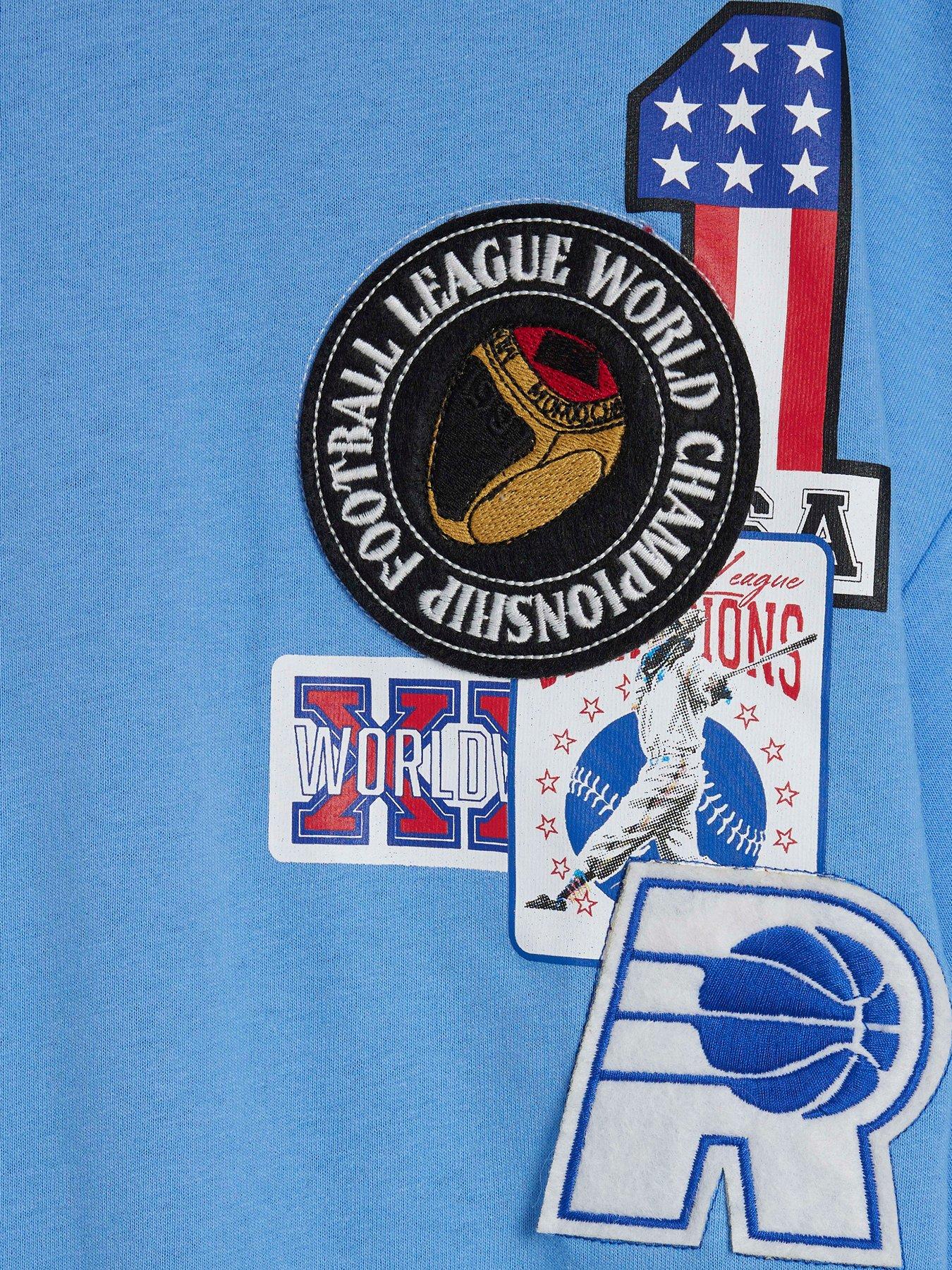 Image 6 of 6 of River Island Multi Badging Usa Graphic T-Shirt - Blue
