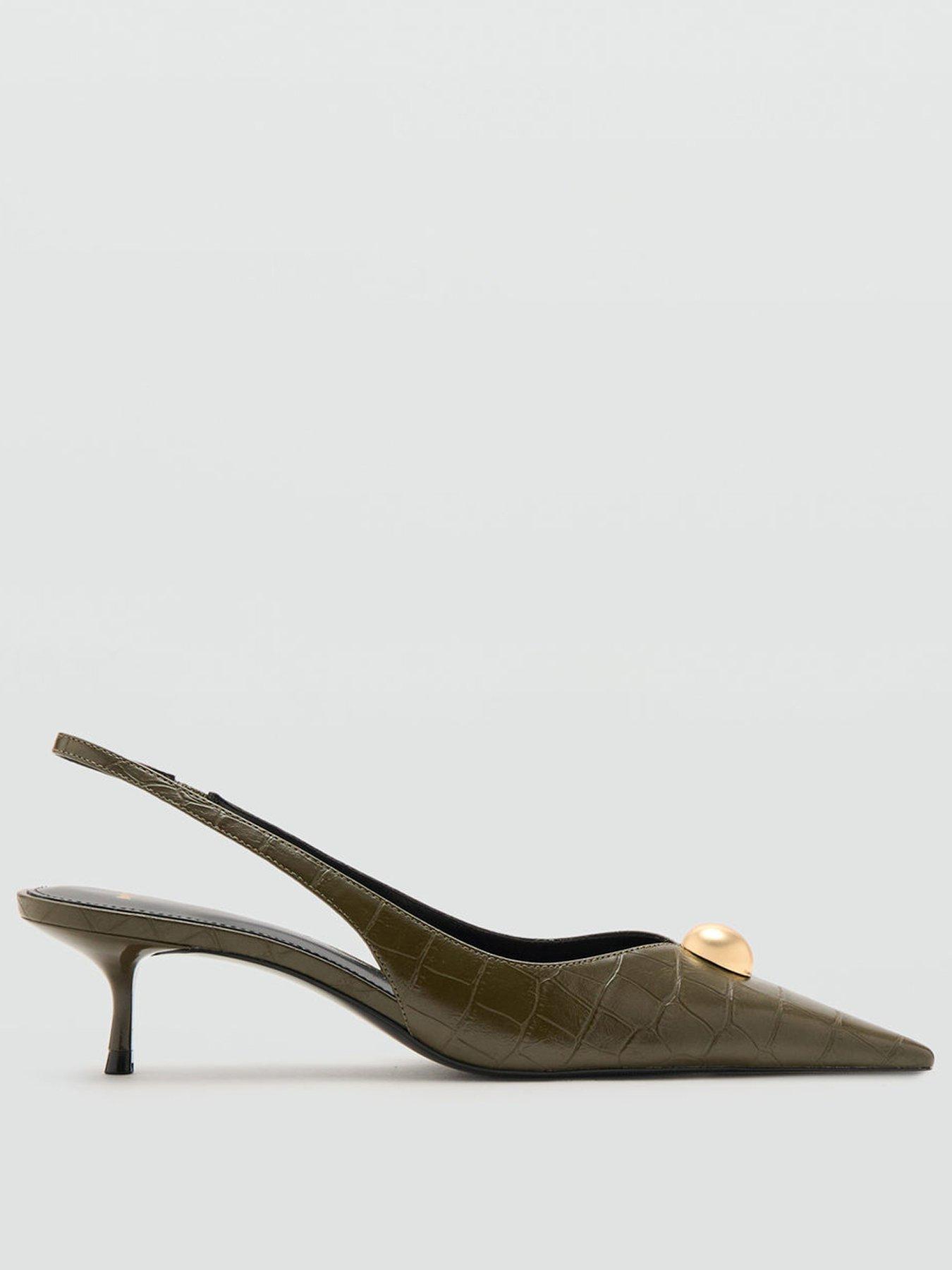 Image 2 of 4 of Mango Croc-Effect Leather Shoes - Khaki