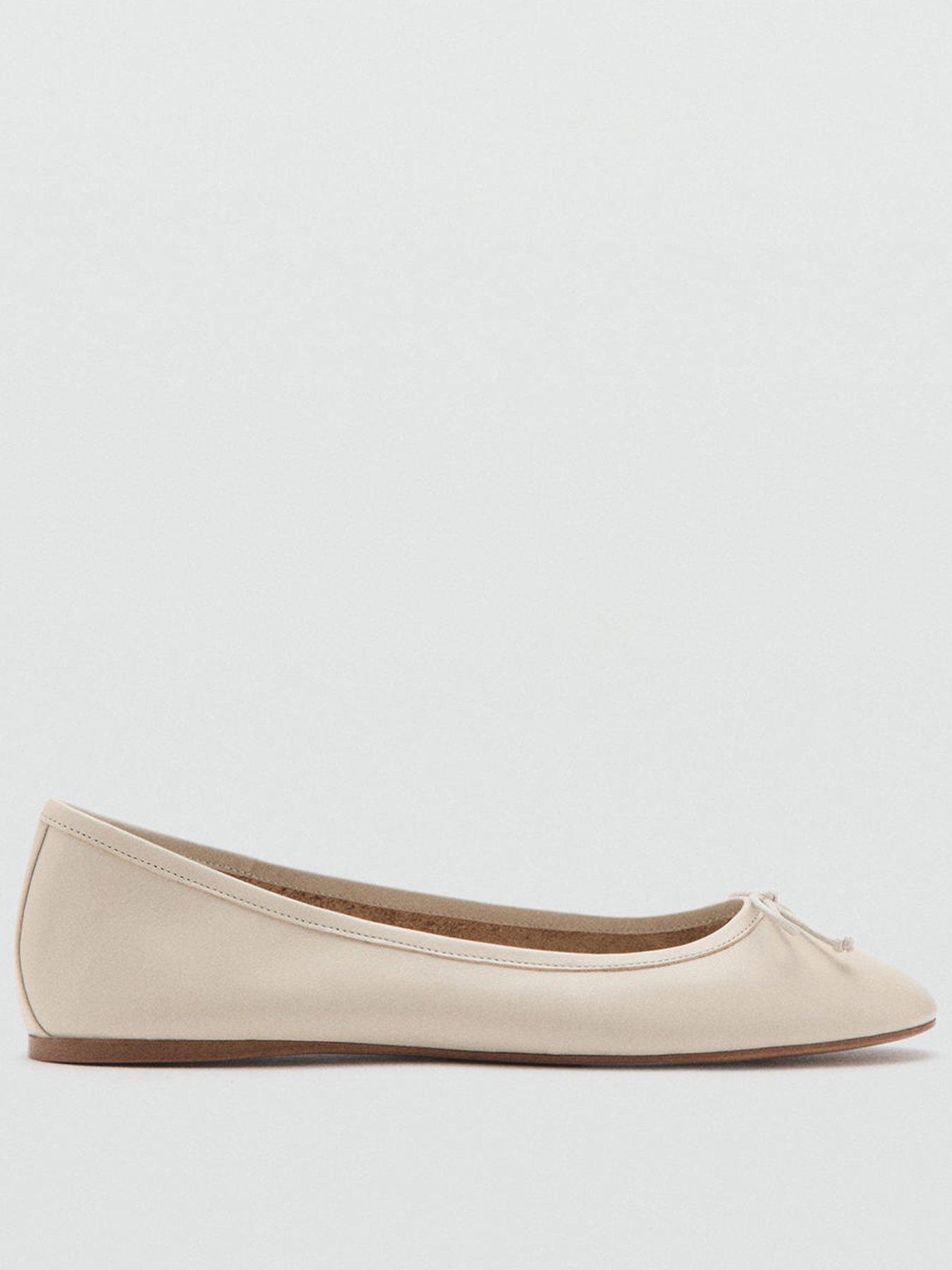 Image 1 of 5 of Mango Leather Ballet Flats With Bow - White