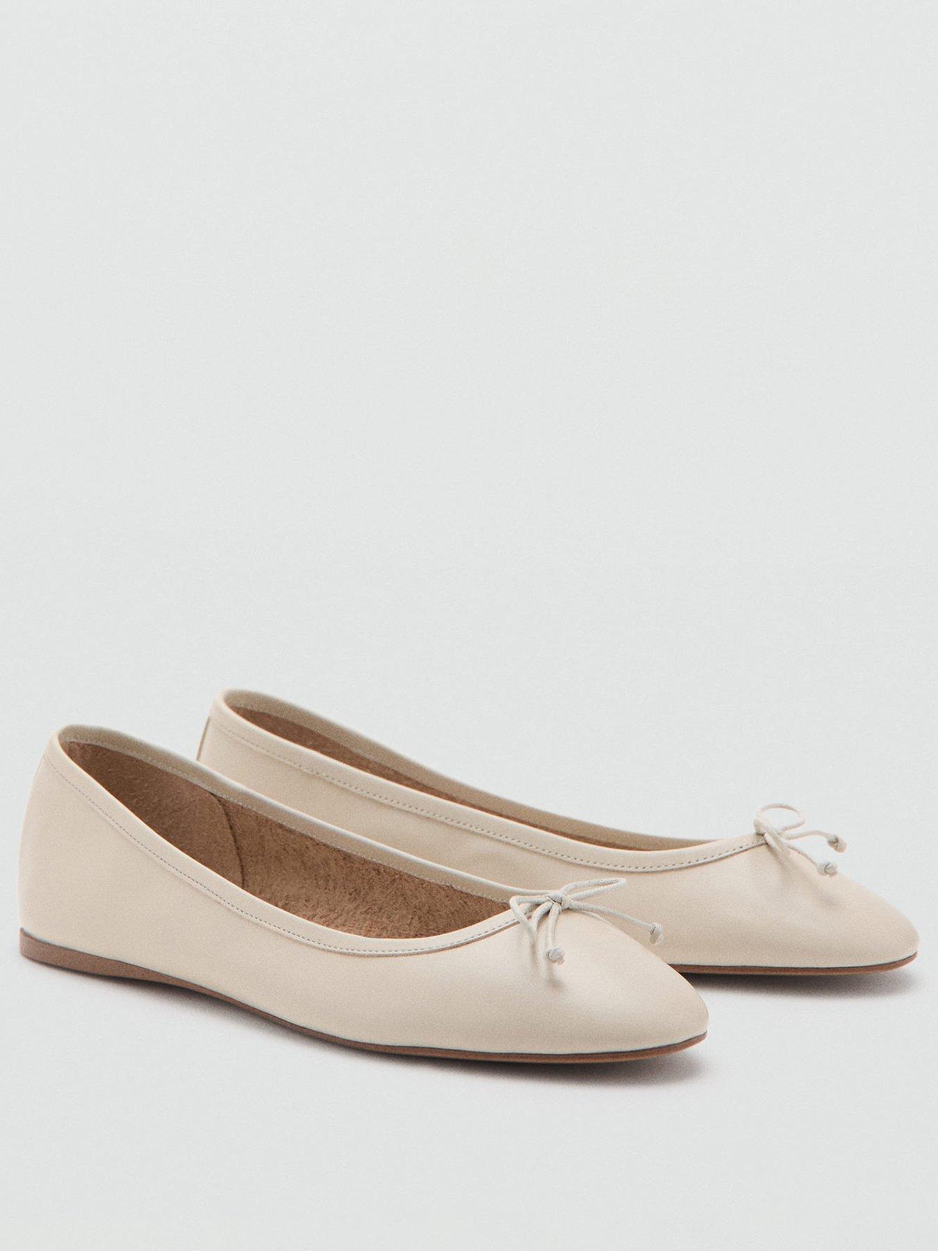 Image 2 of 5 of Mango Leather Ballet Flats With Bow - White