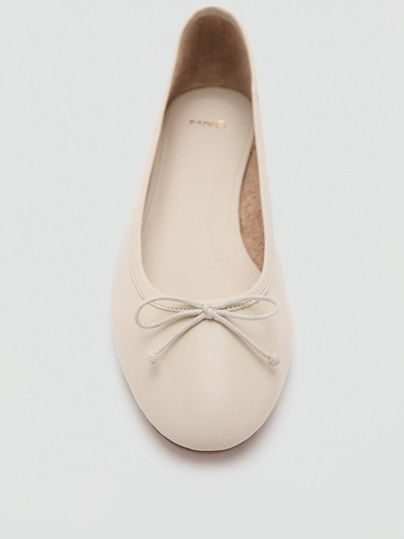 Image 3 of 5 of Mango Leather Ballet Flats With Bow - White