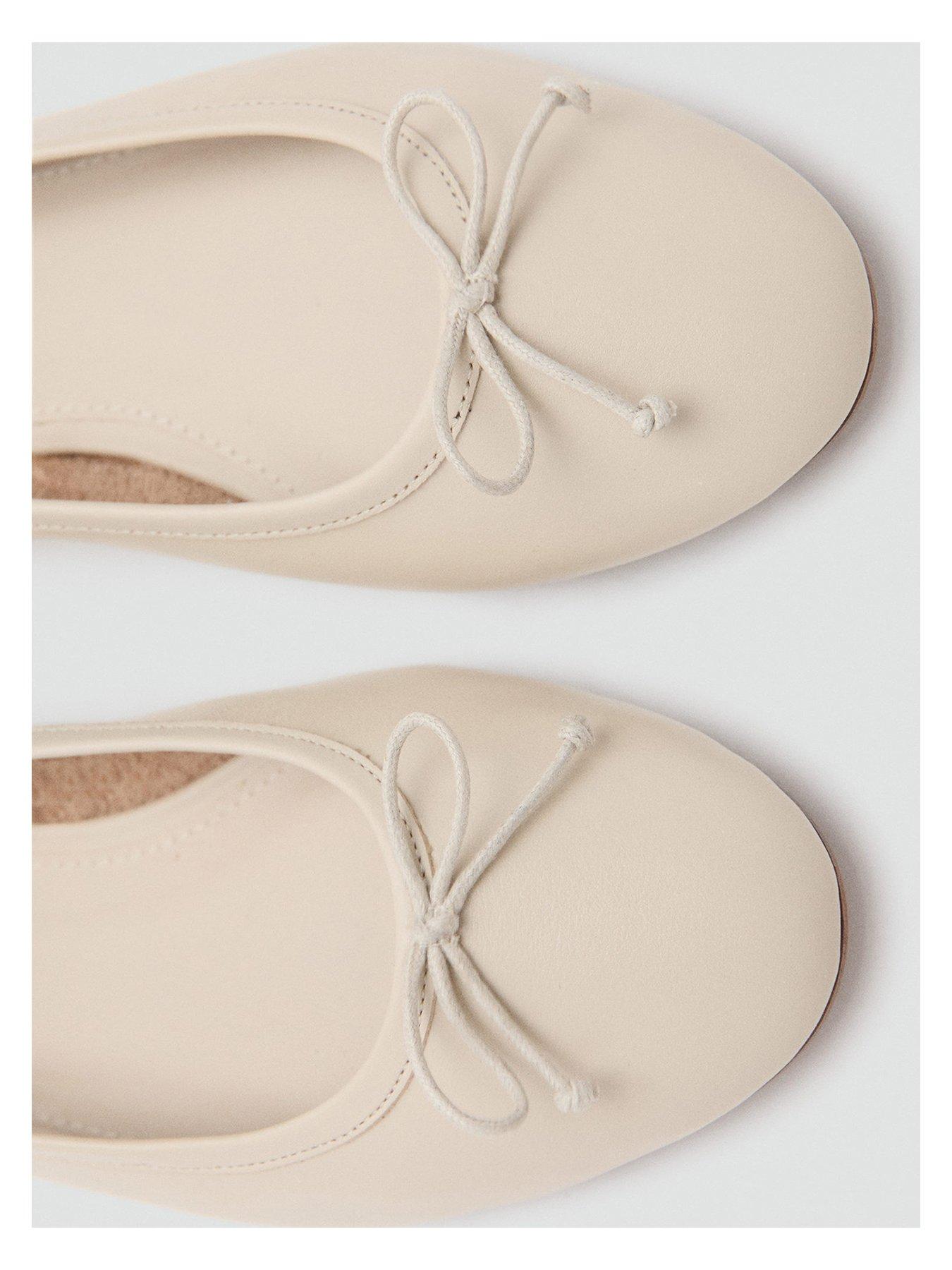 Image 4 of 5 of Mango Leather Ballet Flats With Bow - White