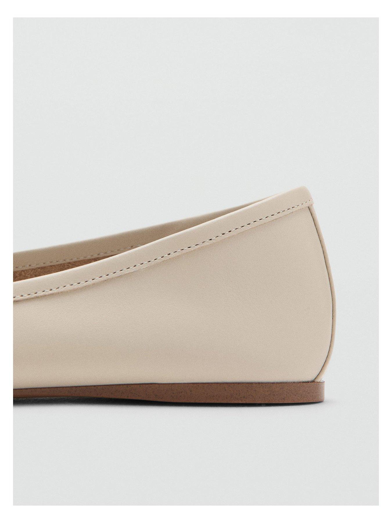 Image 5 of 5 of Mango Leather Ballet Flats With Bow - White