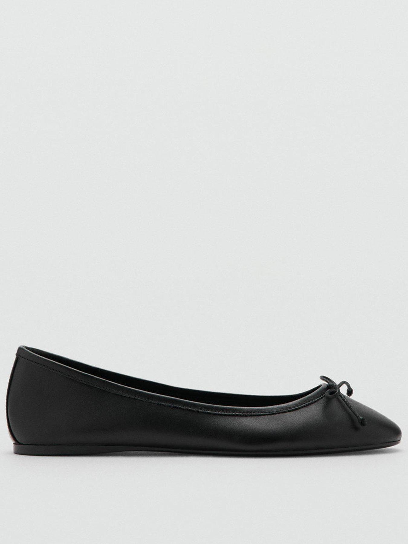 Image 1 of 6 of Mango Leather Ballet Flats With Bow - Black