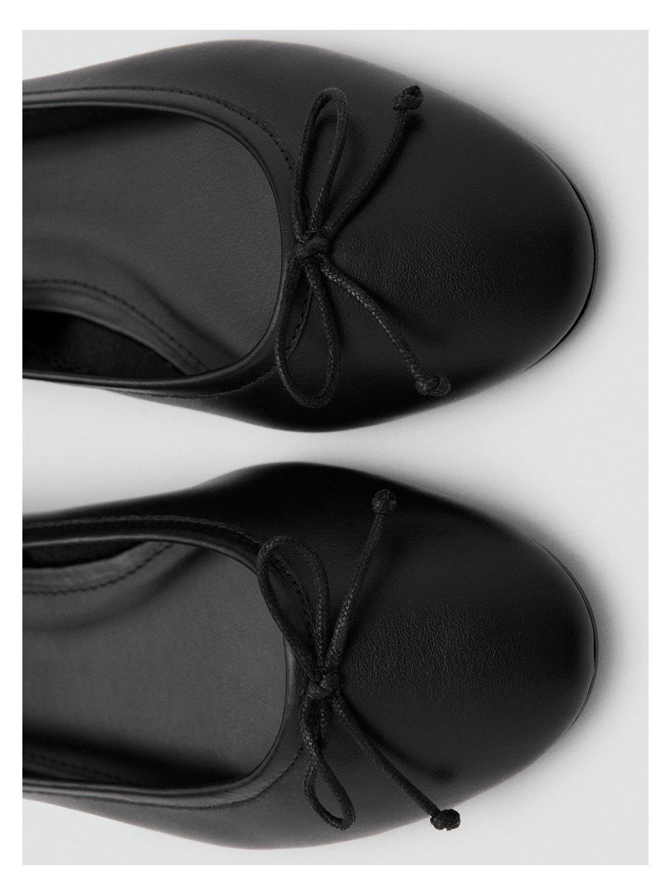 Image 4 of 6 of Mango Leather Ballet Flats With Bow - Black