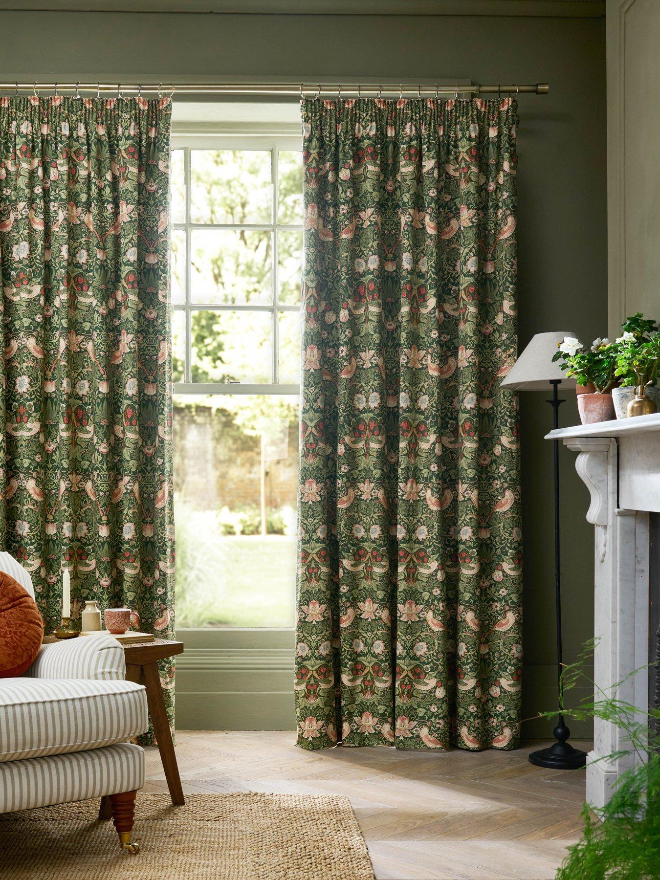 William Morris at Home Sunflower lackout Lined Header Tape Curtains Dark Olive