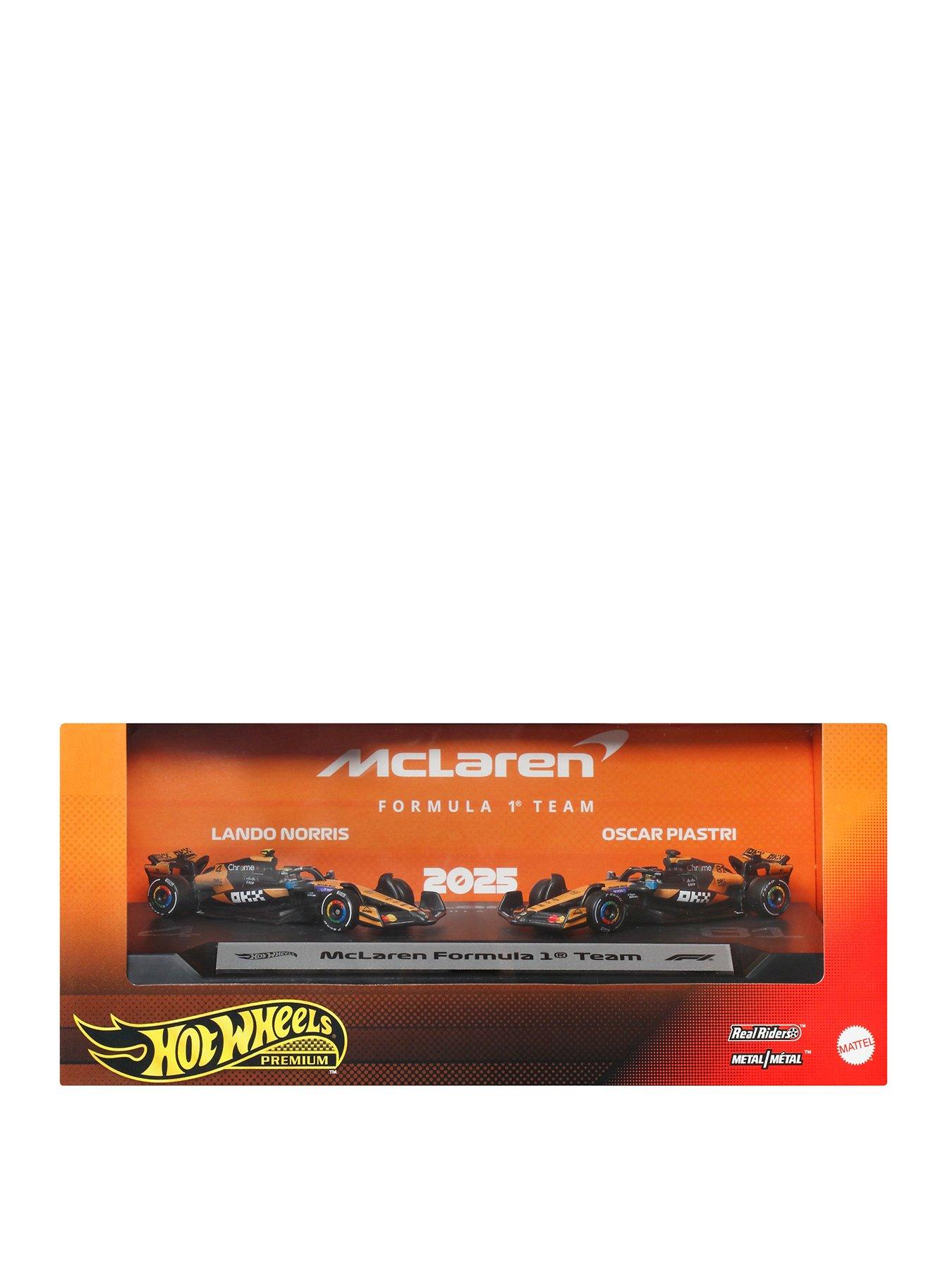 Hot Wheels Premium Formula 1 2-Pack of 1:64 Scale Cars, McLaren Formula 1 Team of Piastri  &  Norris