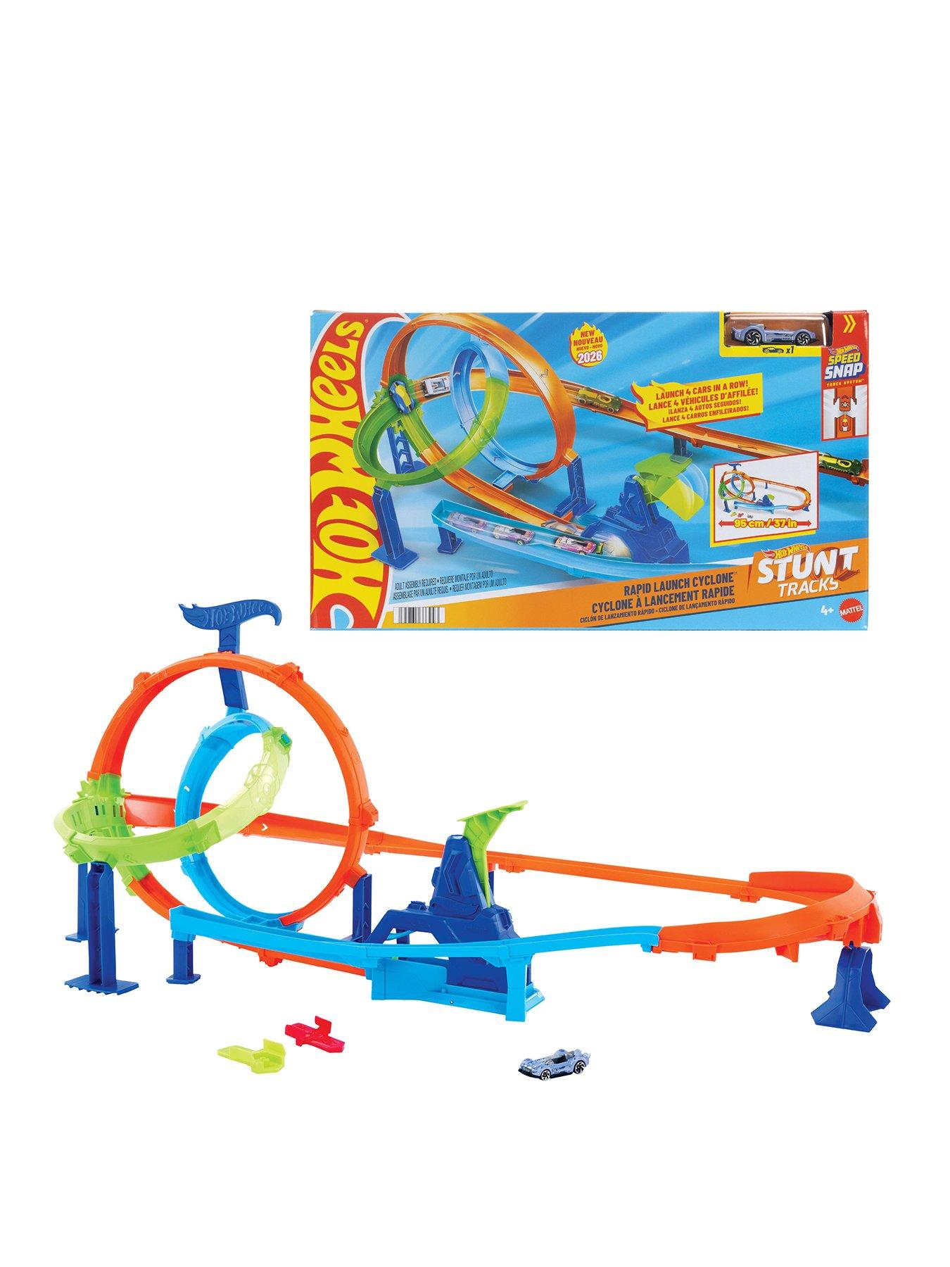 Image 1 of 8 of Hot Wheels Stunt Tracks Rapid Launch Cyclone Track Set &amp; 1:64 Scale Die-Cast Toy Car