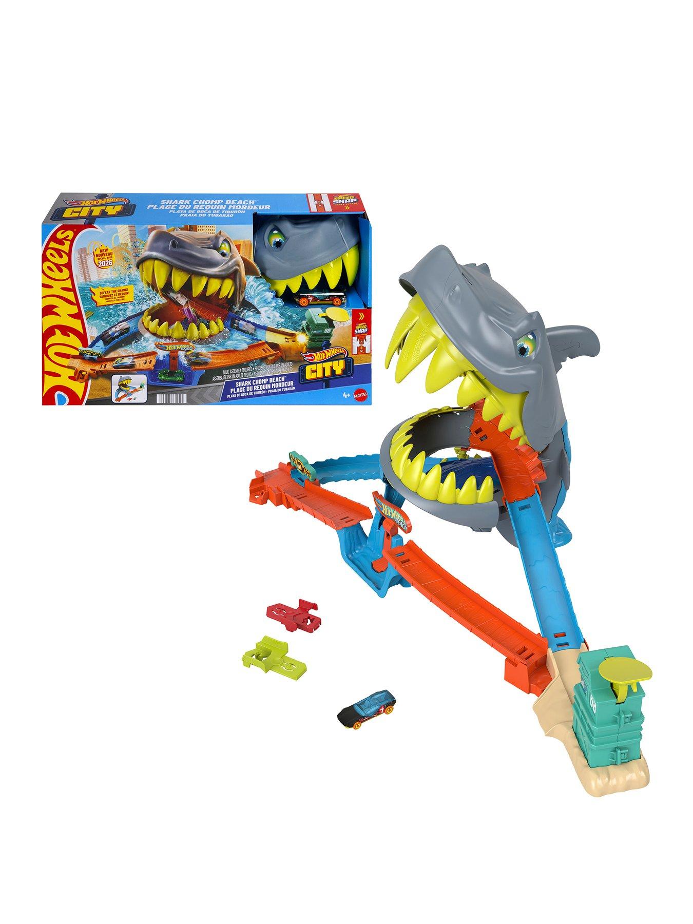 Hot Wheels City Shark Chomp Beach Playset  &  1:64 Scale Die-Cast Toy Car