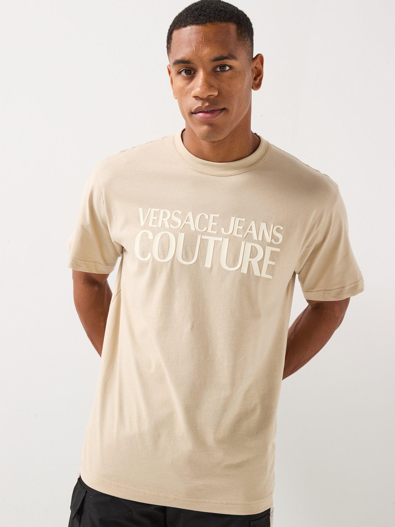 Image 1 of 6 of Versace Jeans Couture Rubber Logo Regular Fit T-Shirt - Beige