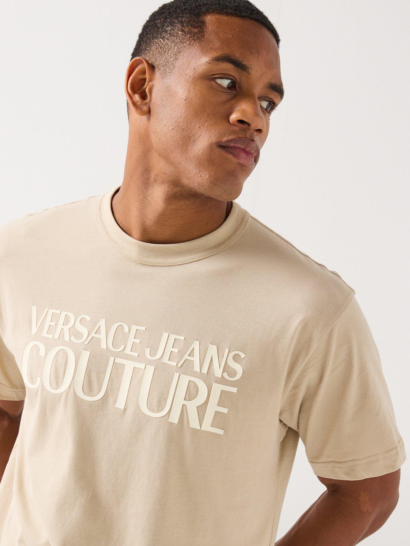 Image 4 of 6 of Versace Jeans Couture Rubber Logo Regular Fit T-Shirt - Beige