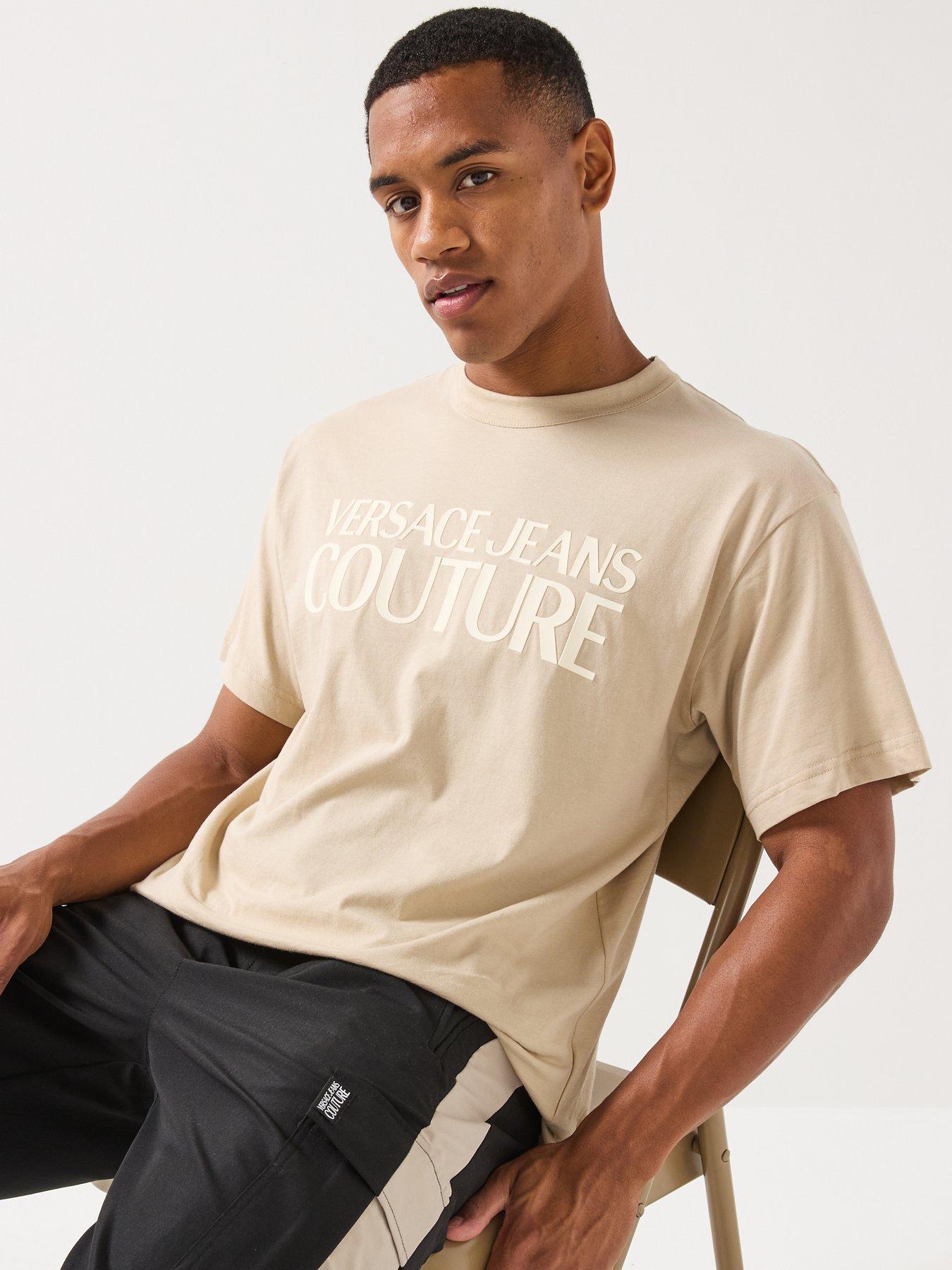Image 6 of 6 of Versace Jeans Couture Rubber Logo Regular Fit T-Shirt - Beige